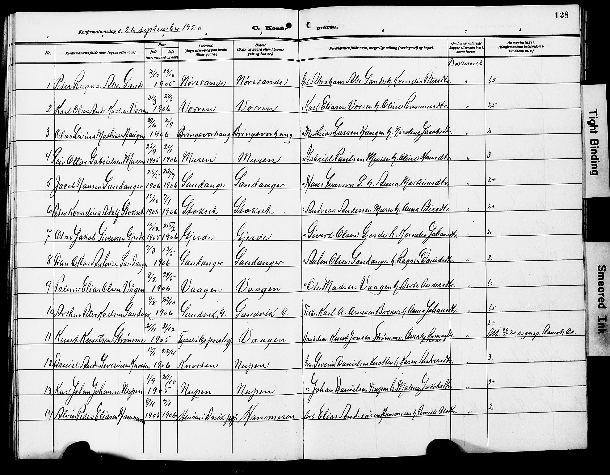 Ministerialprotokoller, klokkerbøker og fødselsregistre - Møre og Romsdal, AV/SAT-A-1454/503/L0050: Parish register (copy) no. 503C05, 1909-1922, p. 128