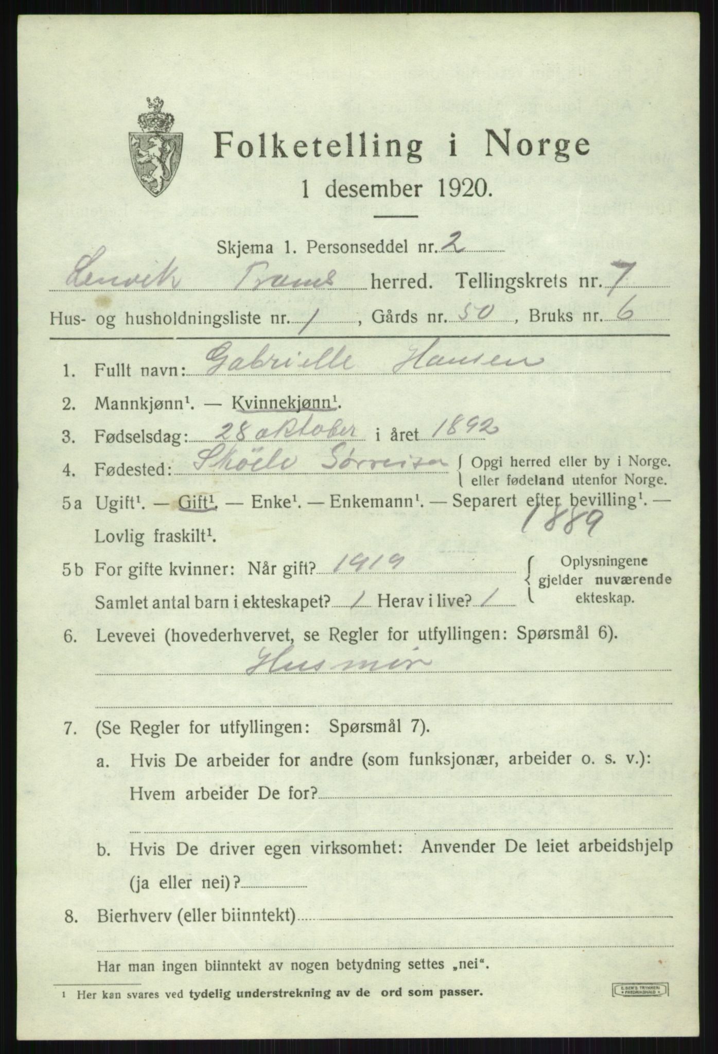 SATØ, 1920 census for Lenvik, 1920, p. 9500