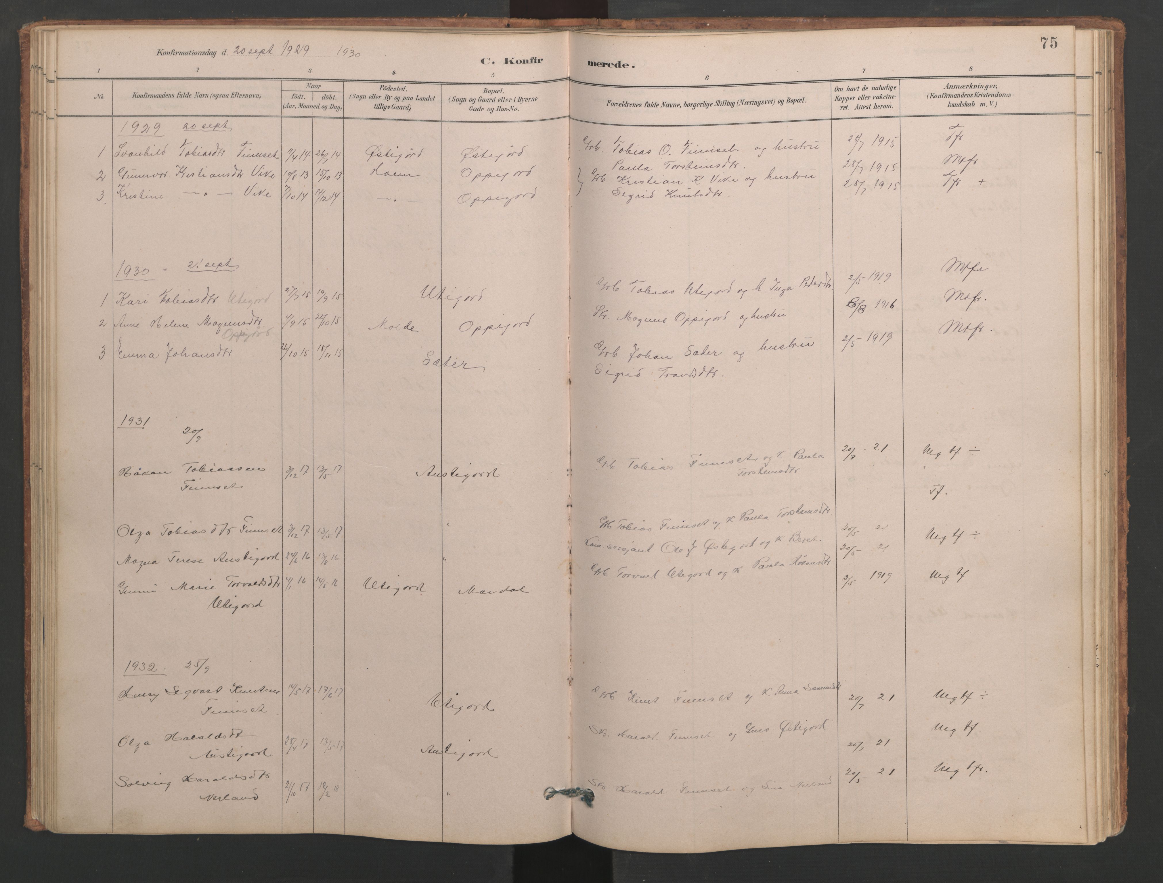 Ministerialprotokoller, klokkerbøker og fødselsregistre - Møre og Romsdal, AV/SAT-A-1454/553/L0642: Parish register (copy) no. 553C01, 1880-1968, p. 75