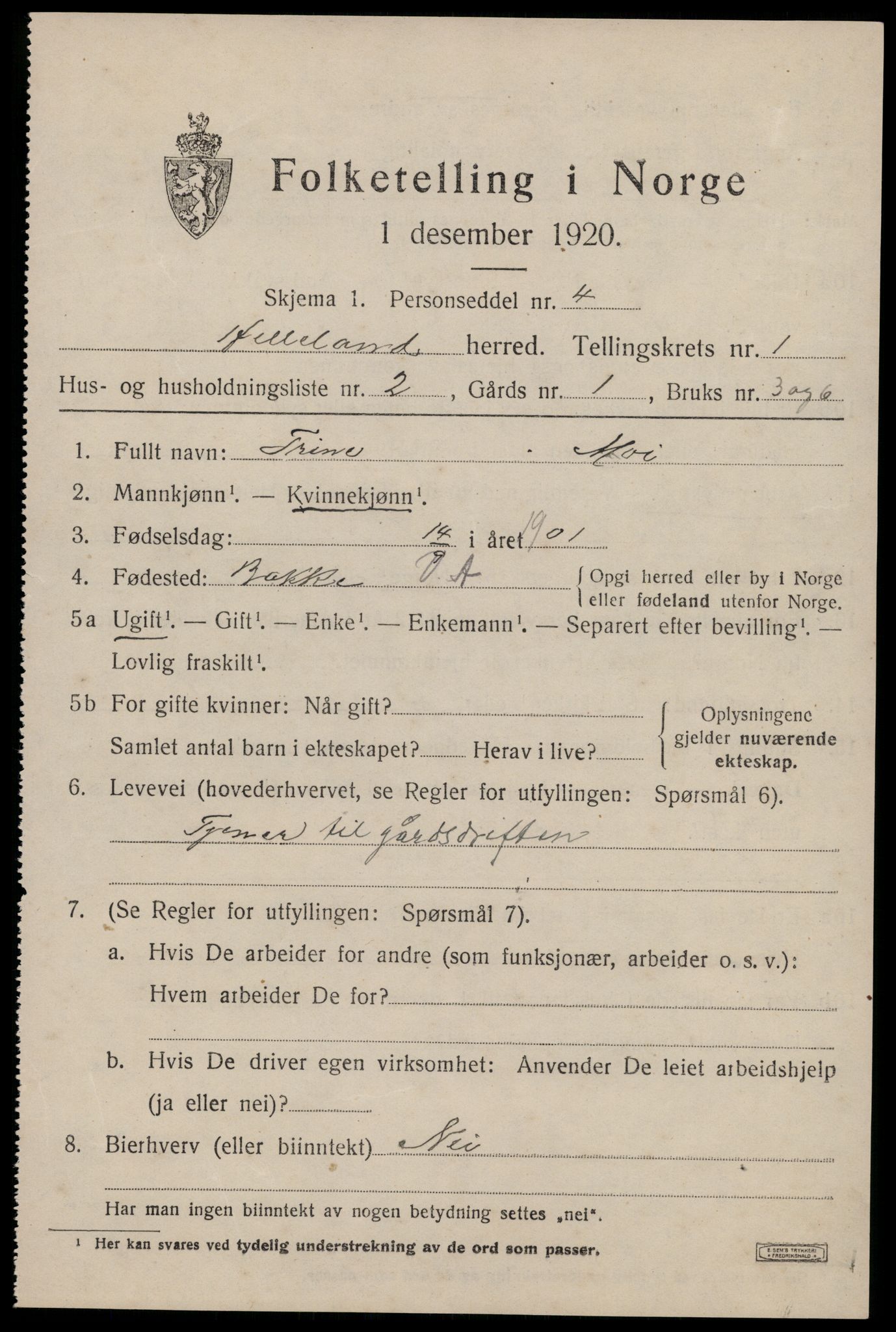 SAST, 1920 census for Helleland, 1920, p. 429