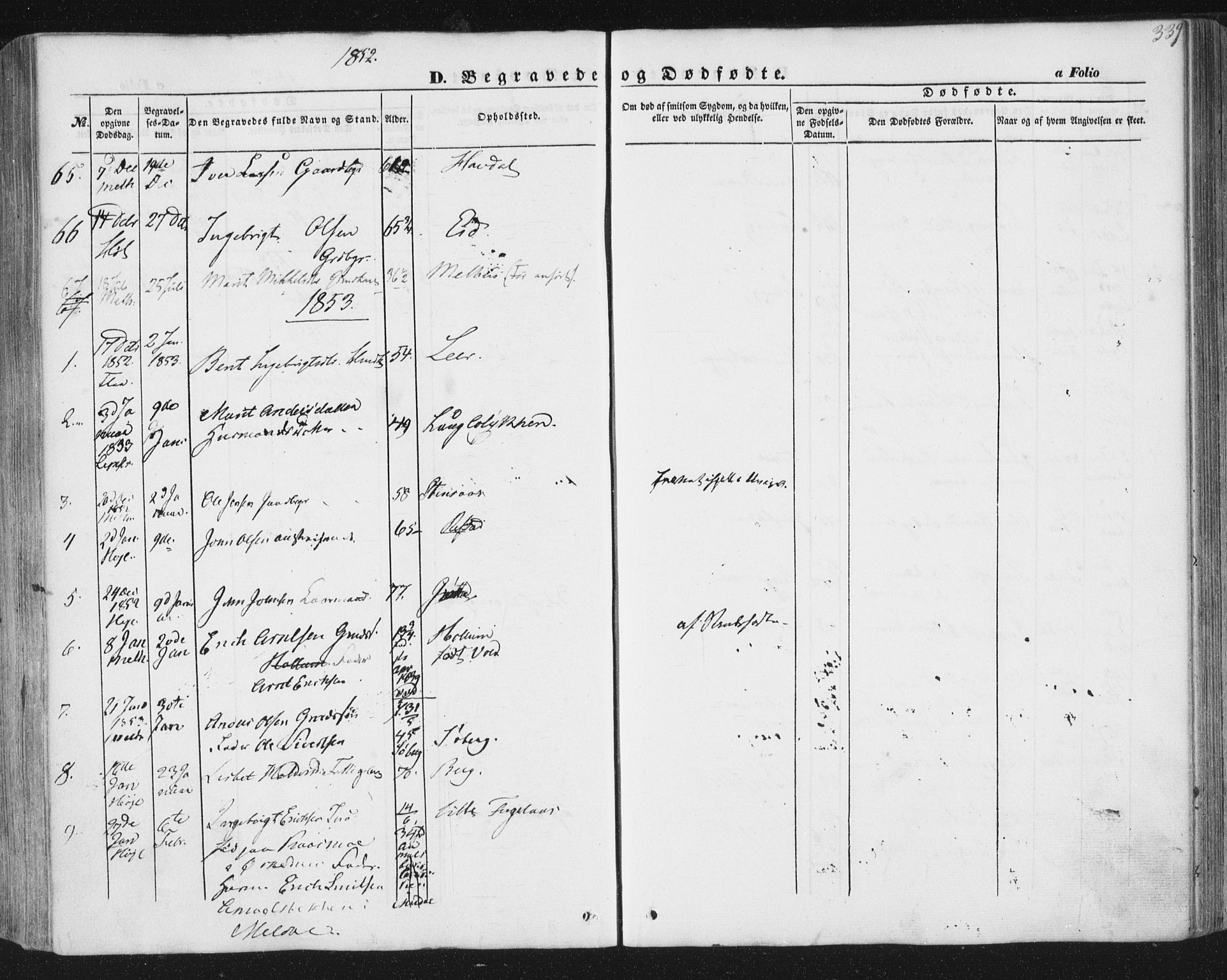 Ministerialprotokoller, klokkerbøker og fødselsregistre - Sør-Trøndelag, SAT/A-1456/691/L1076: Parish register (official) no. 691A08, 1852-1861, p. 339