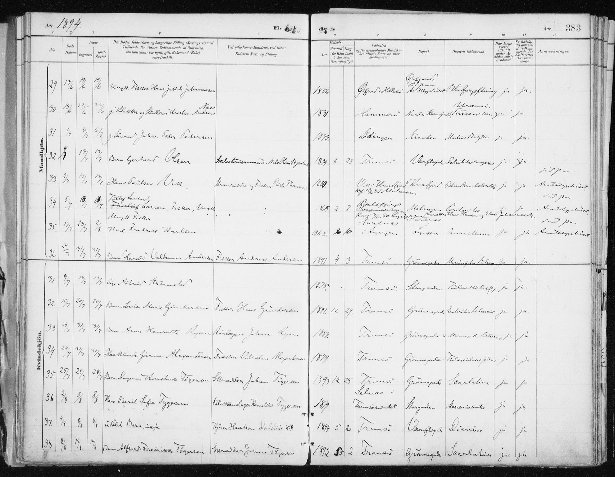 Tromsø sokneprestkontor/stiftsprosti/domprosti, AV/SATØ-S-1343/G/Ga/L0015kirke: Parish register (official) no. 15, 1889-1899, p. 383