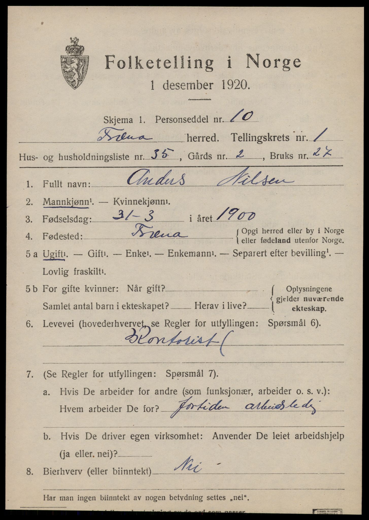 SAT, 1920 census for Fræna, 1920, p. 1513