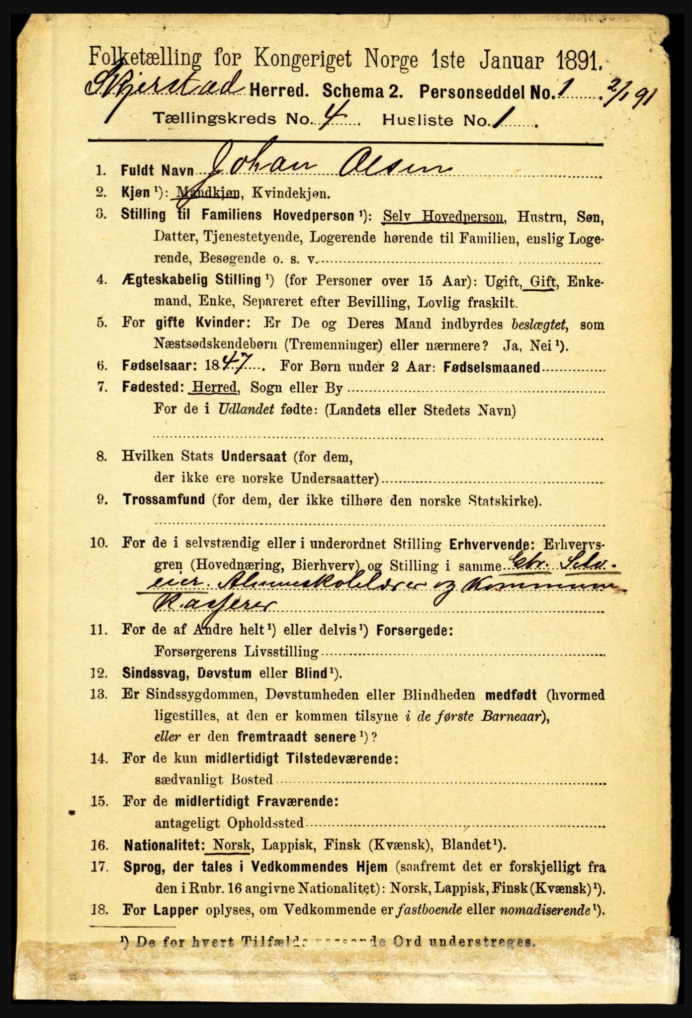 RA, 1891 census for 1842 Skjerstad, 1891, p. 1101