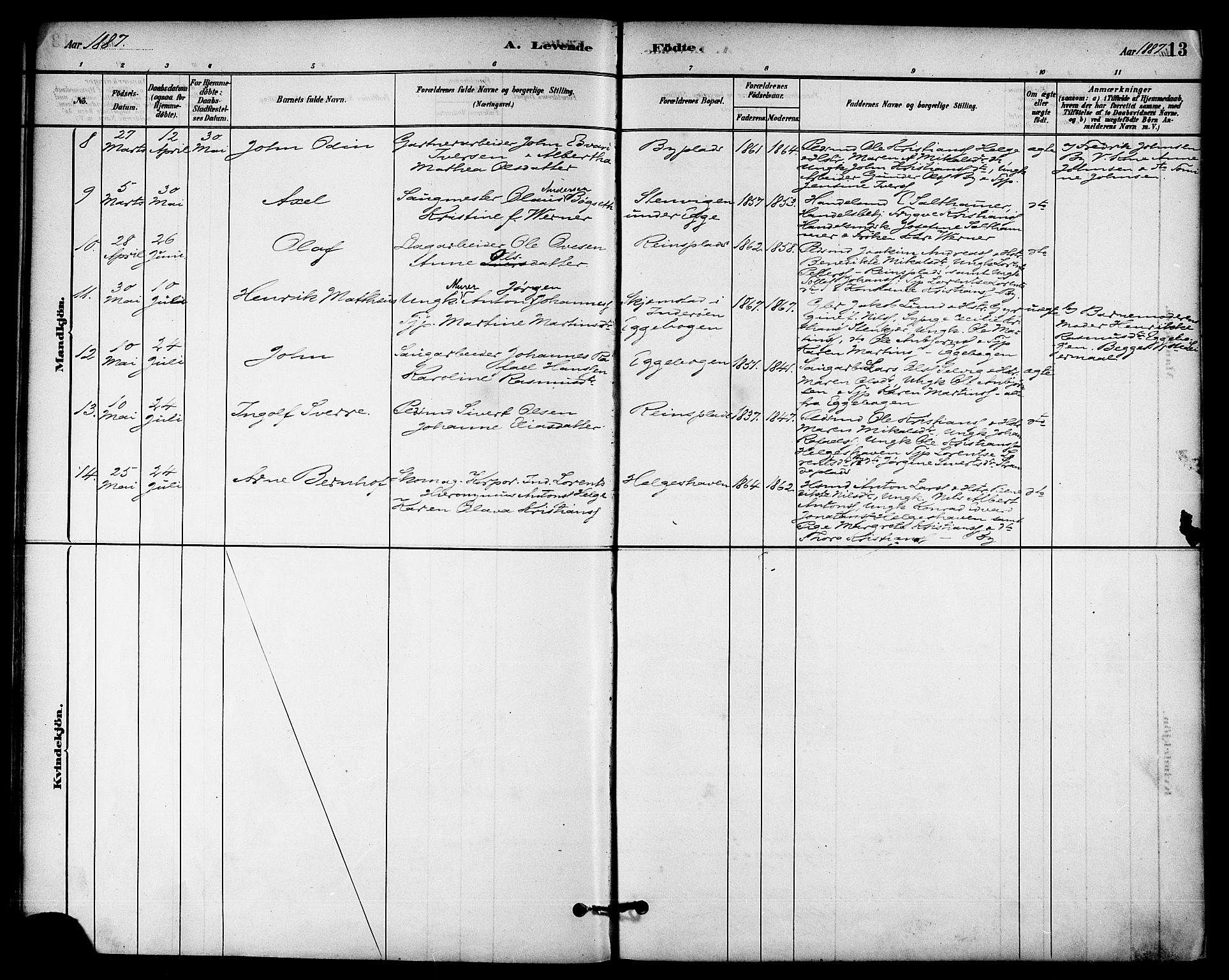 Ministerialprotokoller, klokkerbøker og fødselsregistre - Nord-Trøndelag, SAT/A-1458/740/L0378: Parish register (official) no. 740A01, 1881-1895, p. 13