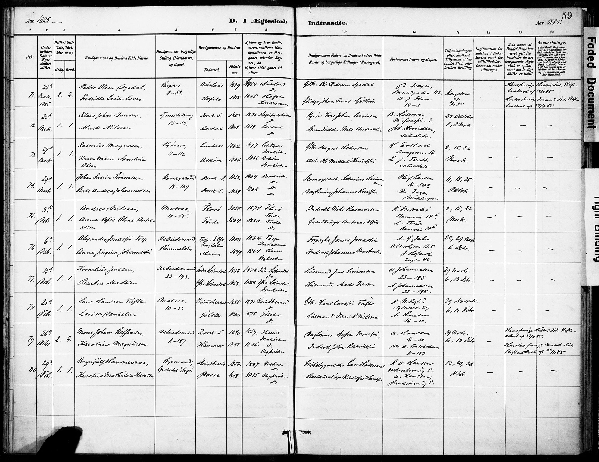 Domkirken sokneprestembete, SAB/A-74801/H/Haa/L0037: Parish register (official) no. D 4, 1880-1907, p. 59