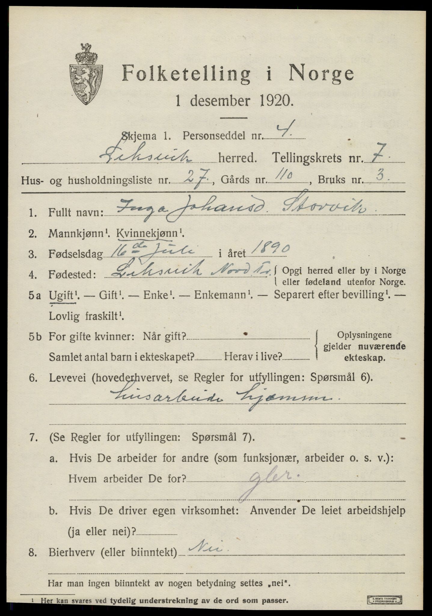 SAT, 1920 census for Leksvik, 1920, p. 6392