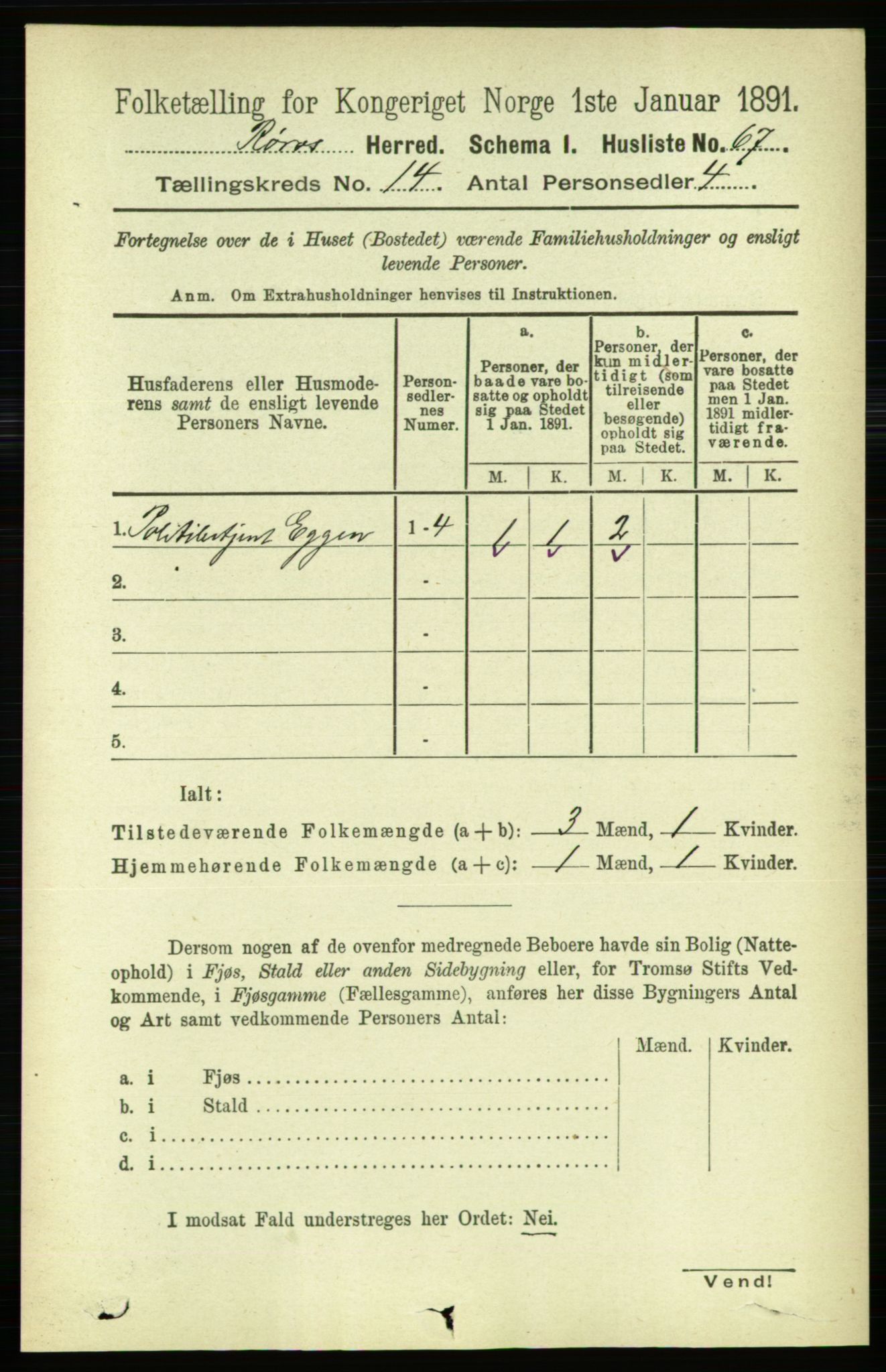 RA, 1891 census for 1640 Røros, 1891, p. 2869