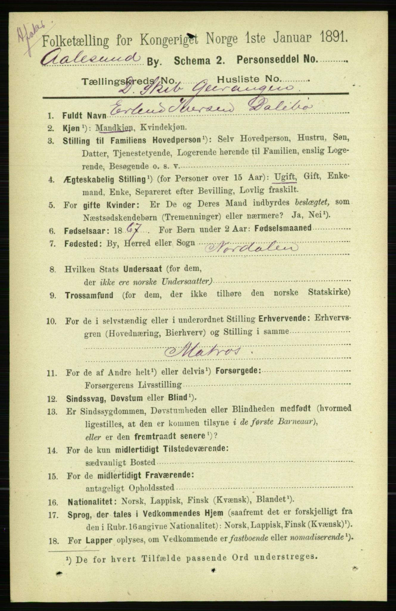 RA, 1891 census for 1501 Ålesund, 1891, p. 9888