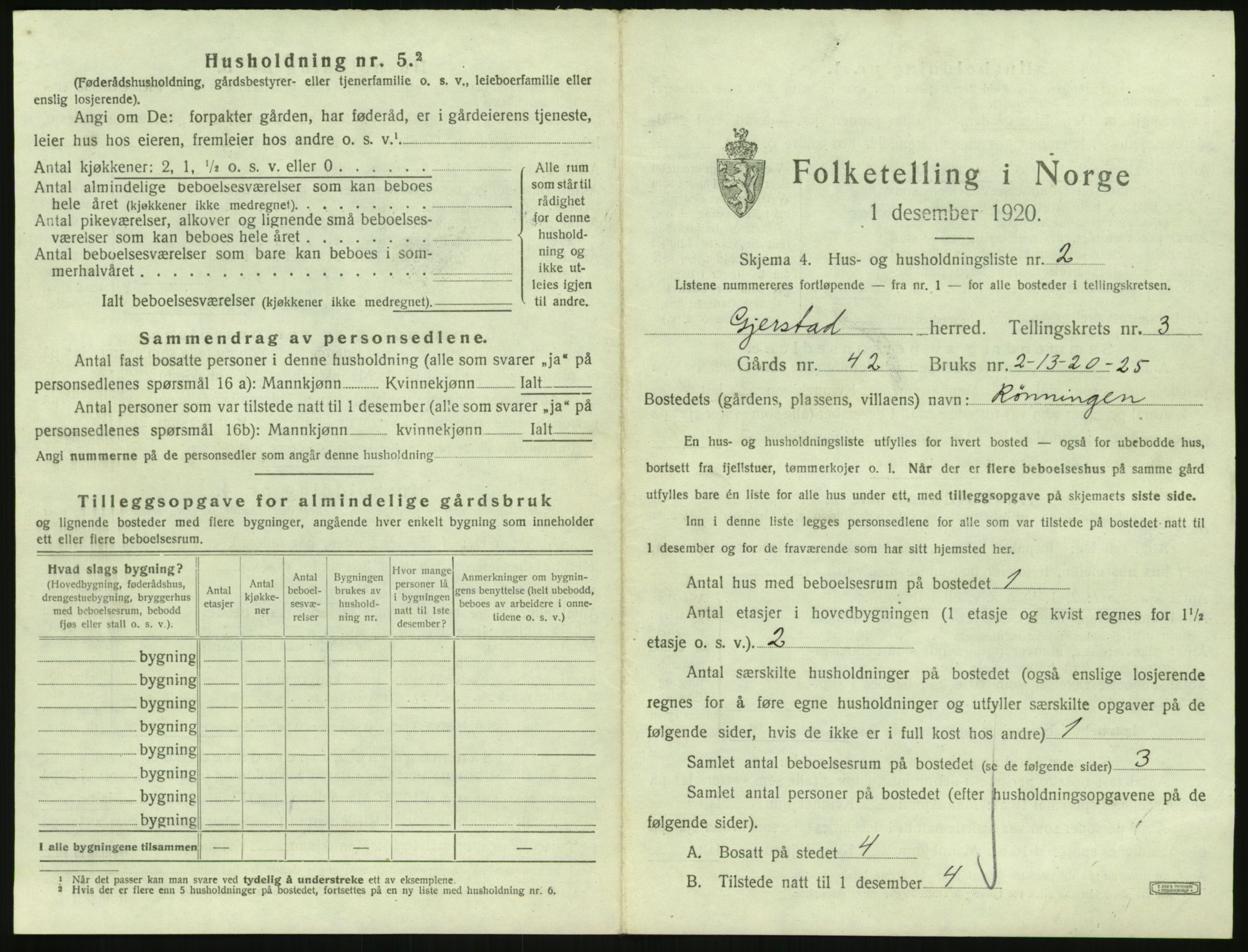 SAK, 1920 census for Gjerstad, 1920, p. 221