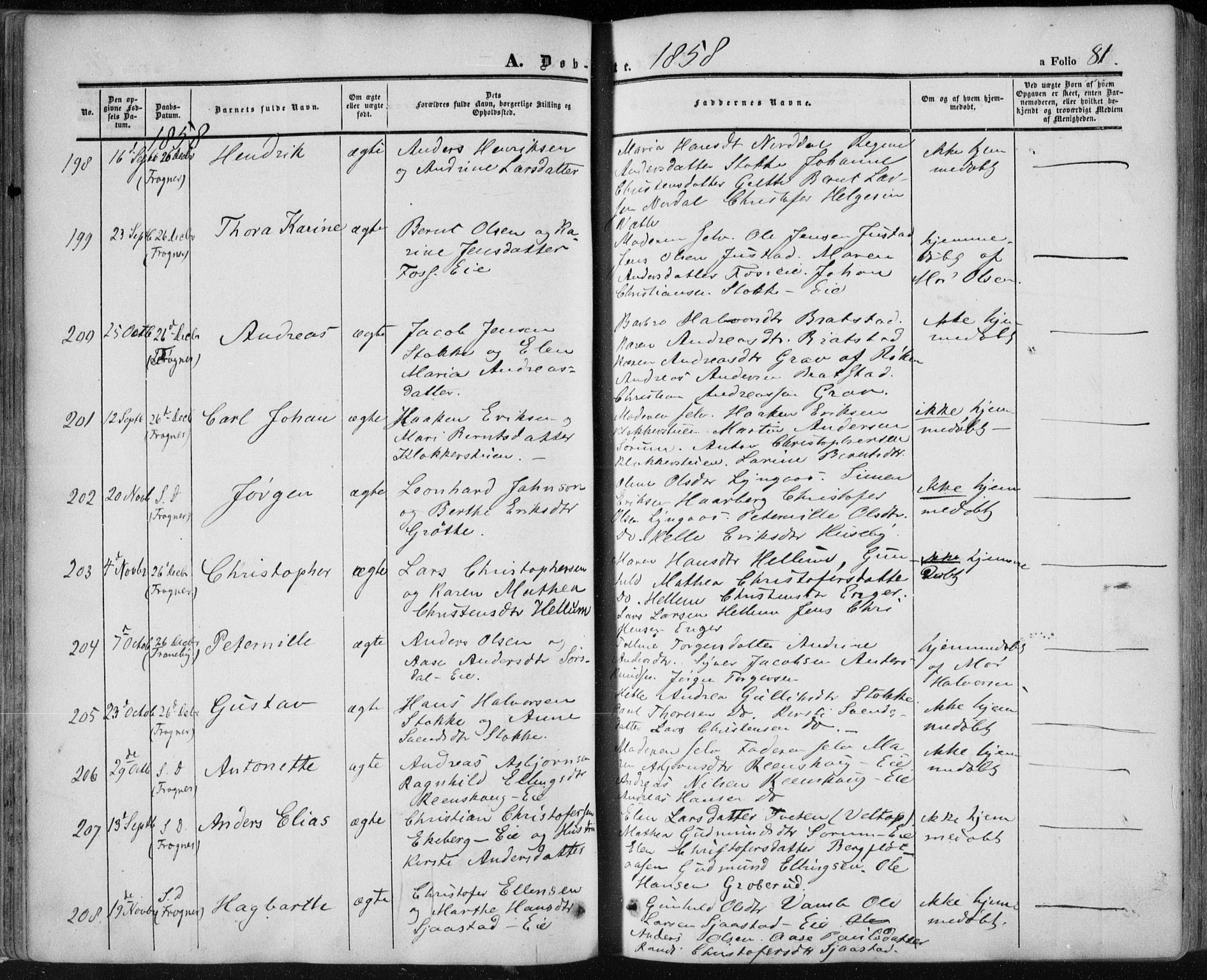 Lier kirkebøker, AV/SAKO-A-230/F/Fa/L0012: Parish register (official) no. I 12, 1854-1864, p. 81
