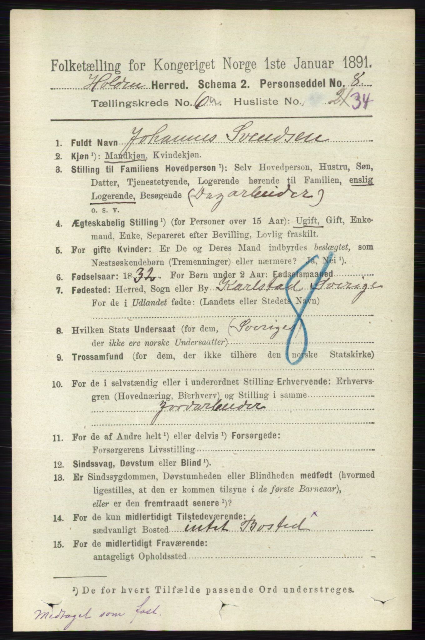 RA, 1891 census for 0819 Holla, 1891, p. 3058