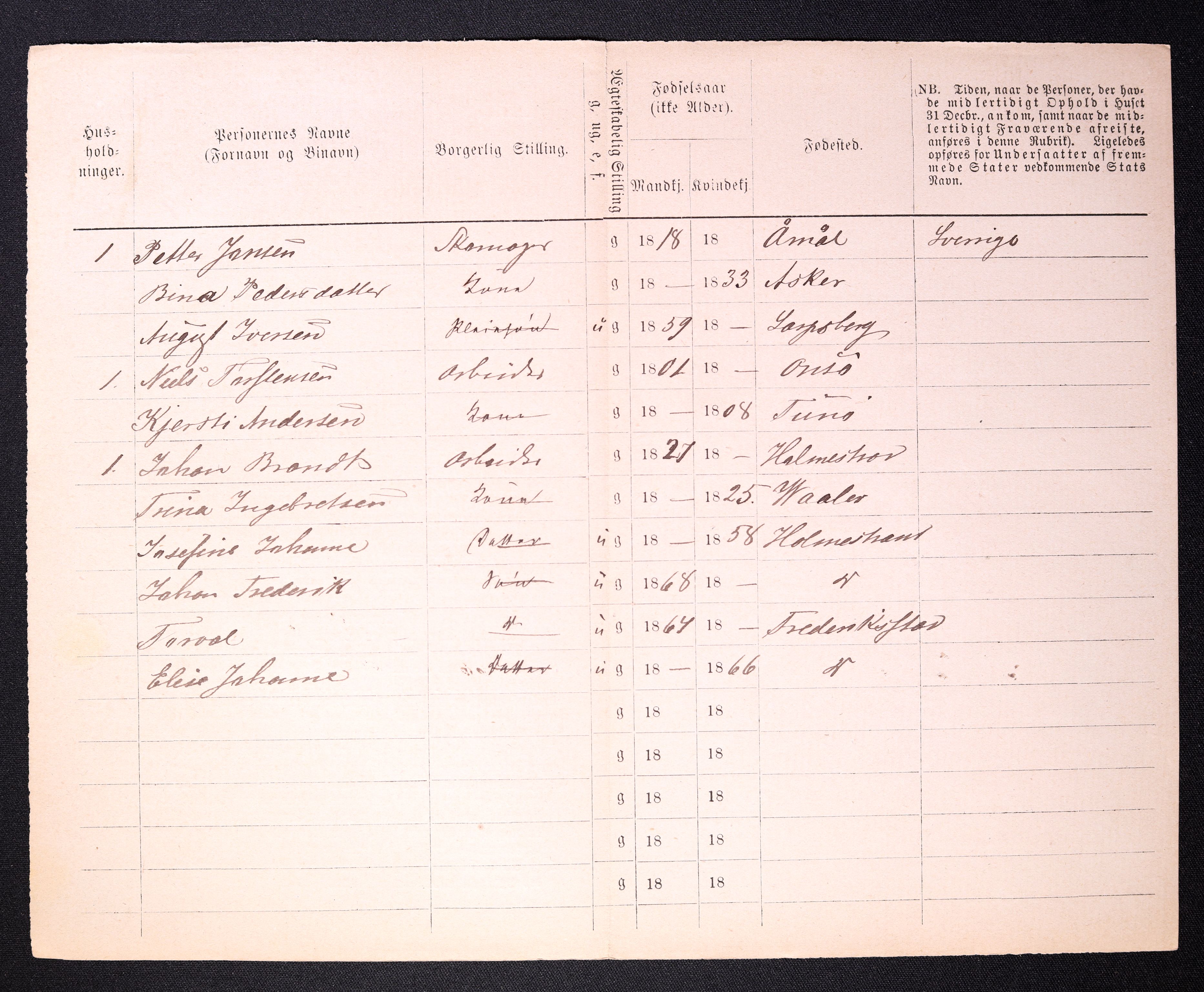 RA, 1870 census for 0103 Fredrikstad, 1870, p. 1056