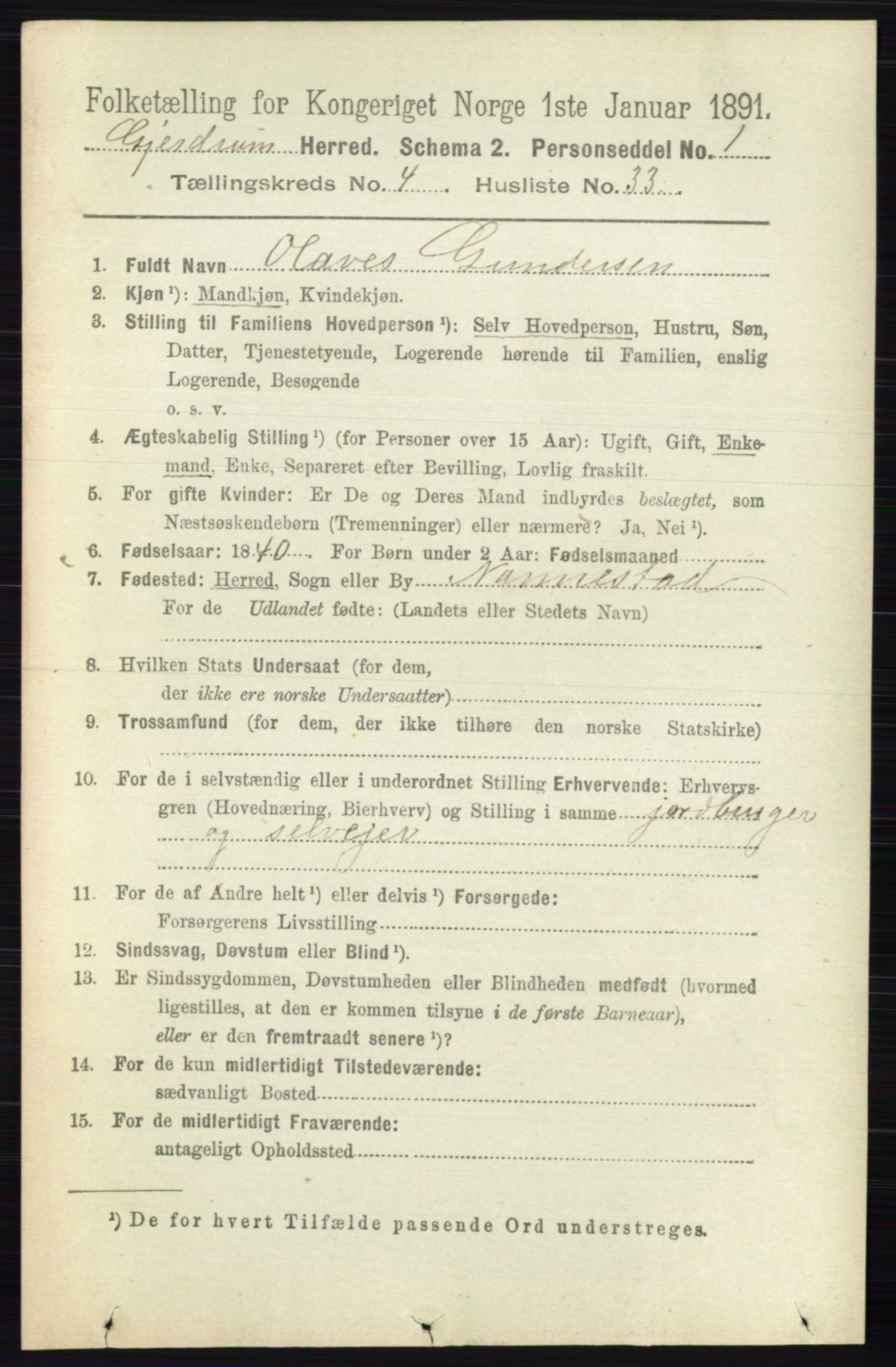 RA, 1891 census for 0234 Gjerdrum, 1891, p. 1991