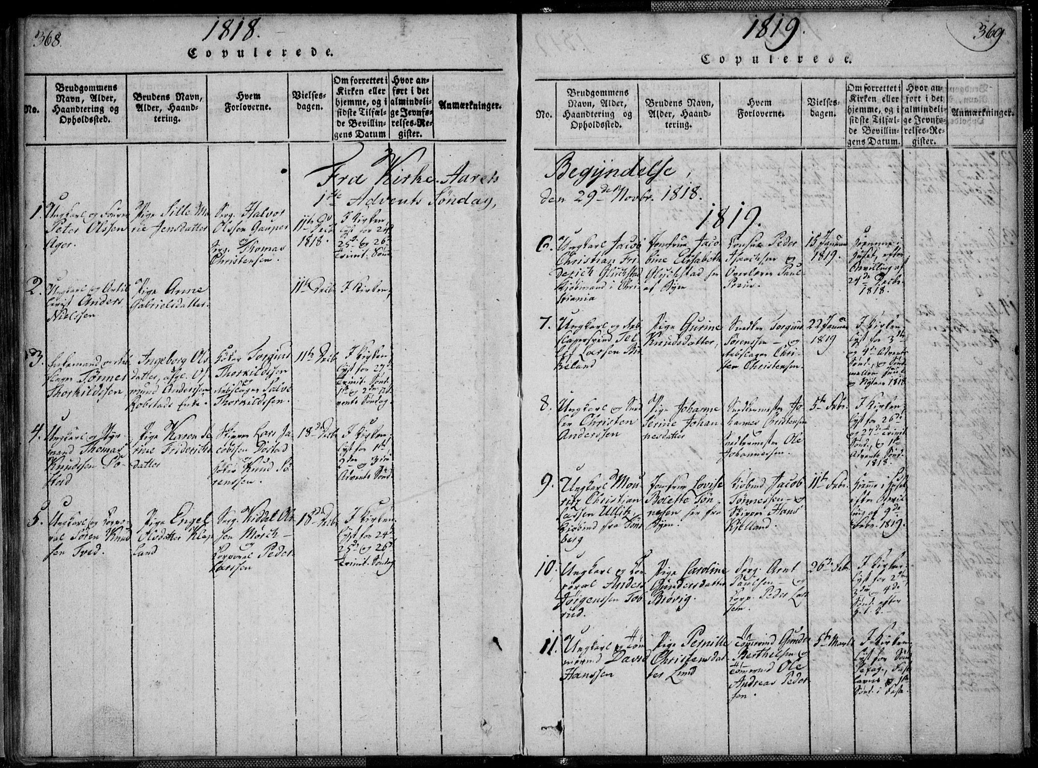 Kristiansand domprosti, SAK/1112-0006/F/Fa/L0008: Parish register (official) no. A 8, 1818-1821, p. 368-369