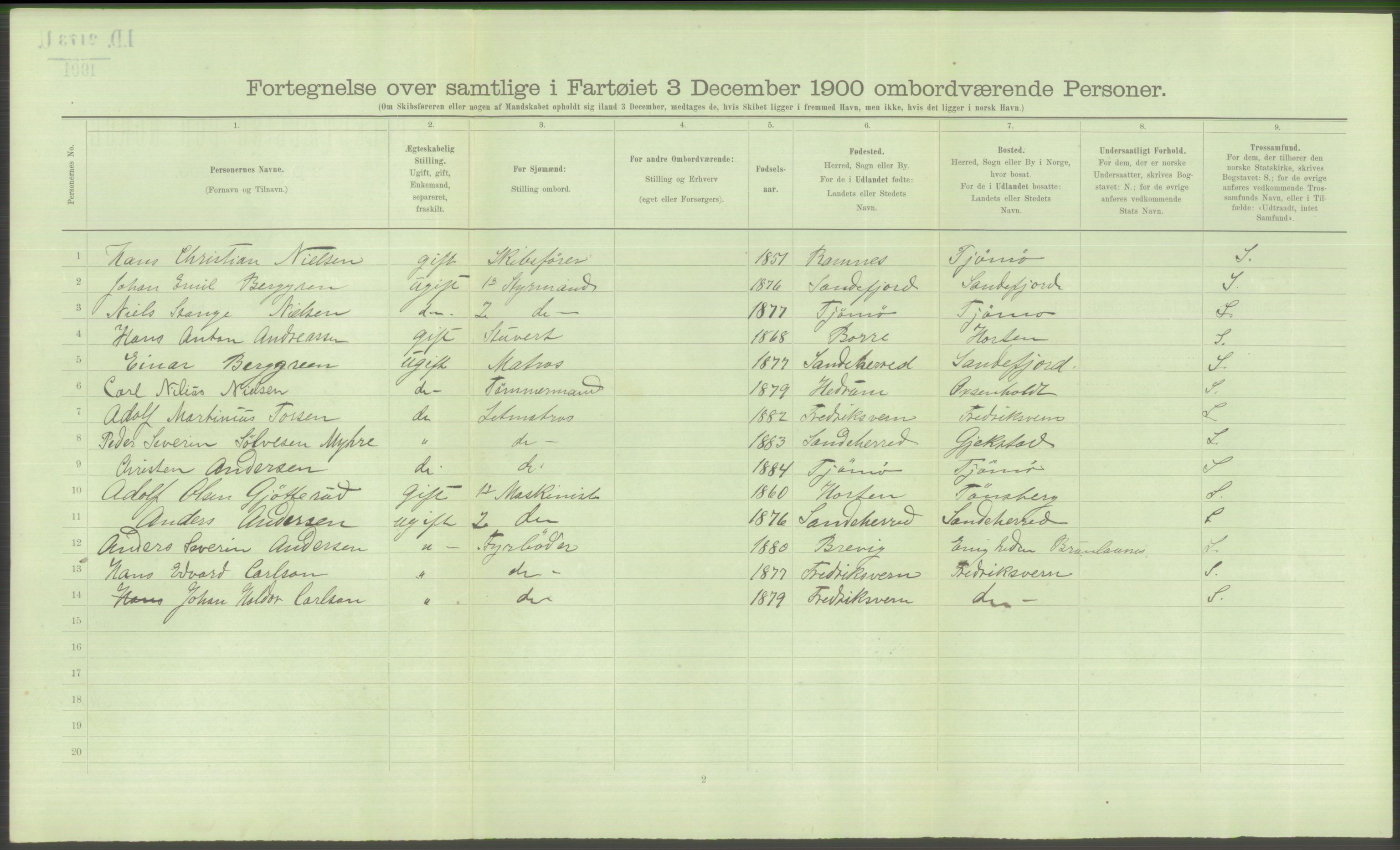 RA, 1900 Census - ship lists from ships in Norwegian harbours, harbours abroad and at sea, 1900, p. 4718