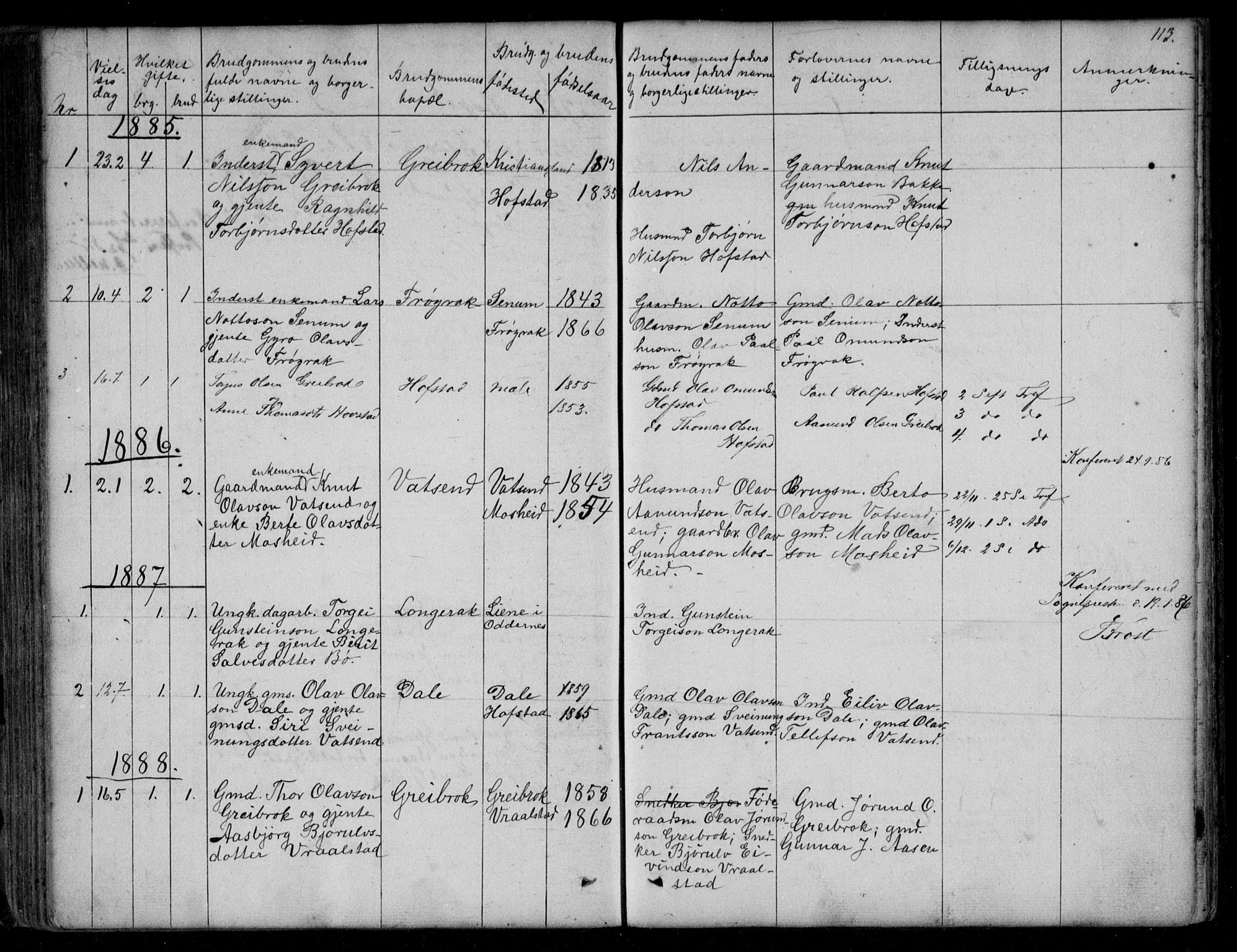 Bygland sokneprestkontor, SAK/1111-0006/F/Fb/Fbd/L0001: Parish register (copy) no. B 1, 1848-1895, p. 113