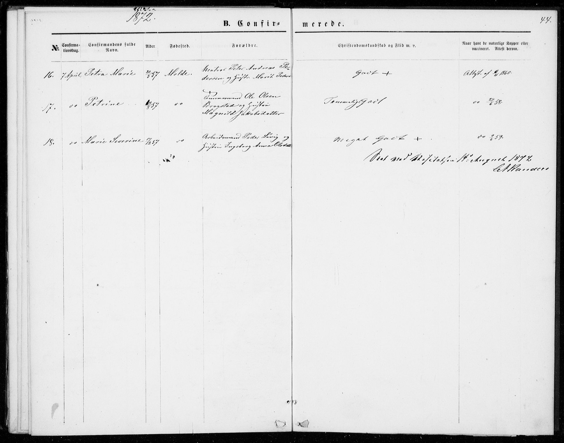 Ministerialprotokoller, klokkerbøker og fødselsregistre - Møre og Romsdal, SAT/A-1454/558/L0690: Parish register (official) no. 558A04, 1864-1872, p. 44