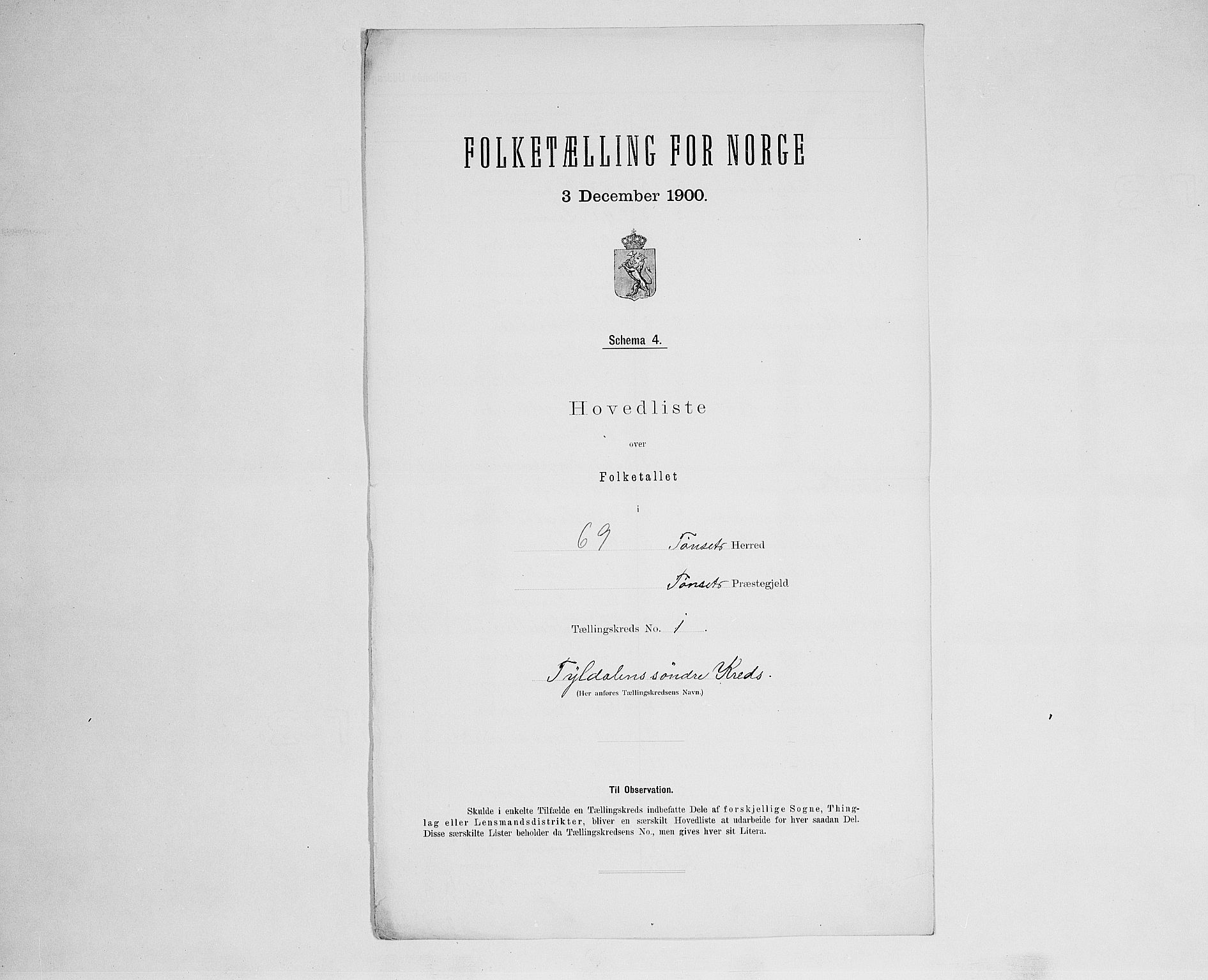 SAH, 1900 census for Tynset, 1900, p. 19