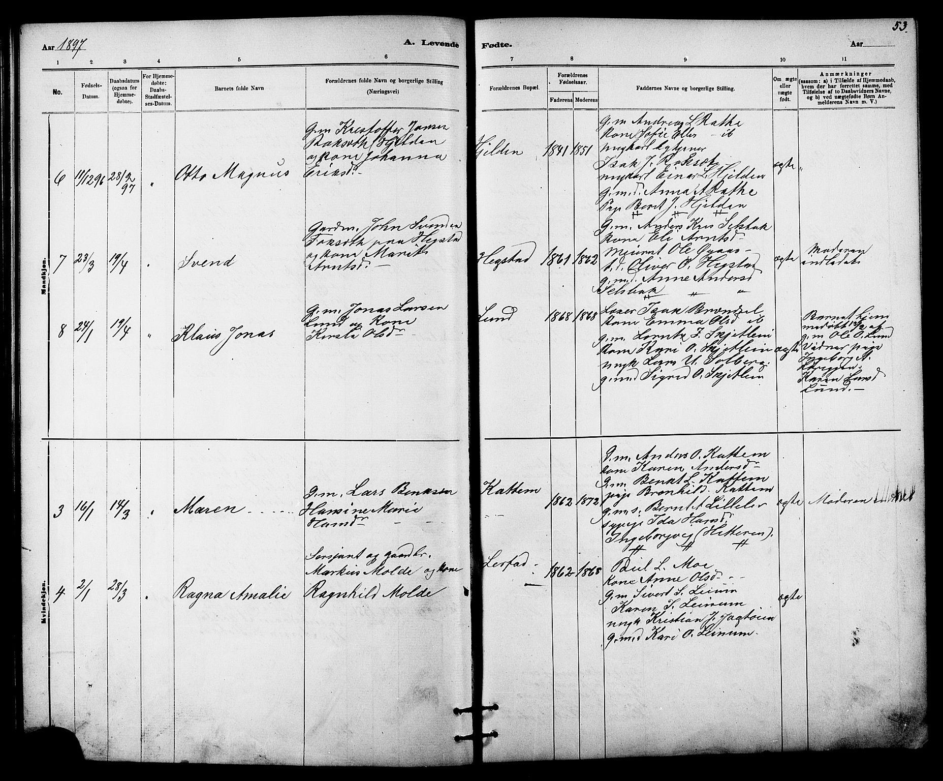 Ministerialprotokoller, klokkerbøker og fødselsregistre - Sør-Trøndelag, AV/SAT-A-1456/613/L0395: Parish register (copy) no. 613C03, 1887-1909, p. 53