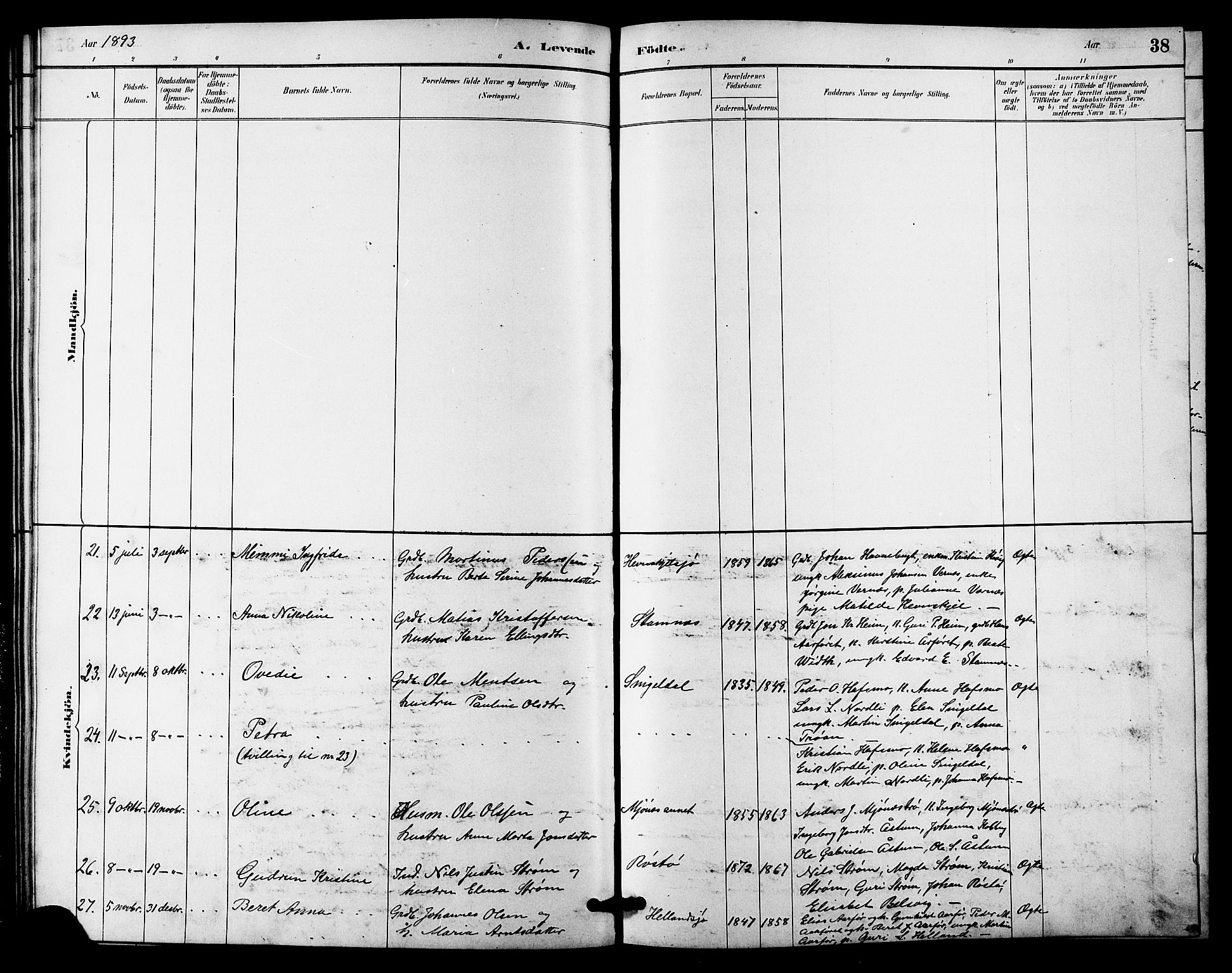 Ministerialprotokoller, klokkerbøker og fødselsregistre - Sør-Trøndelag, AV/SAT-A-1456/633/L0519: Parish register (copy) no. 633C01, 1884-1905, p. 38