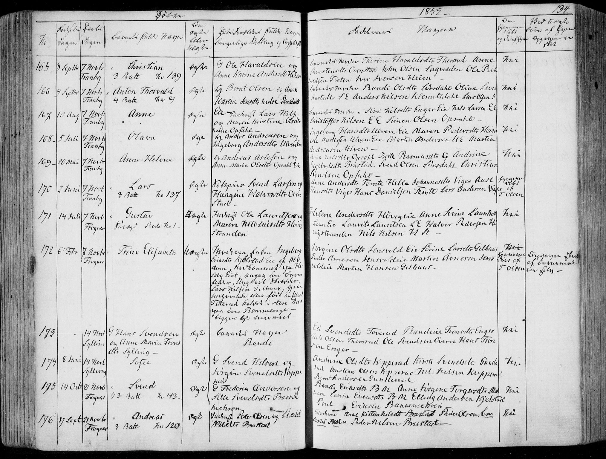 Lier kirkebøker, SAKO/A-230/F/Fa/L0011: Parish register (official) no. I 11, 1843-1854, p. 134