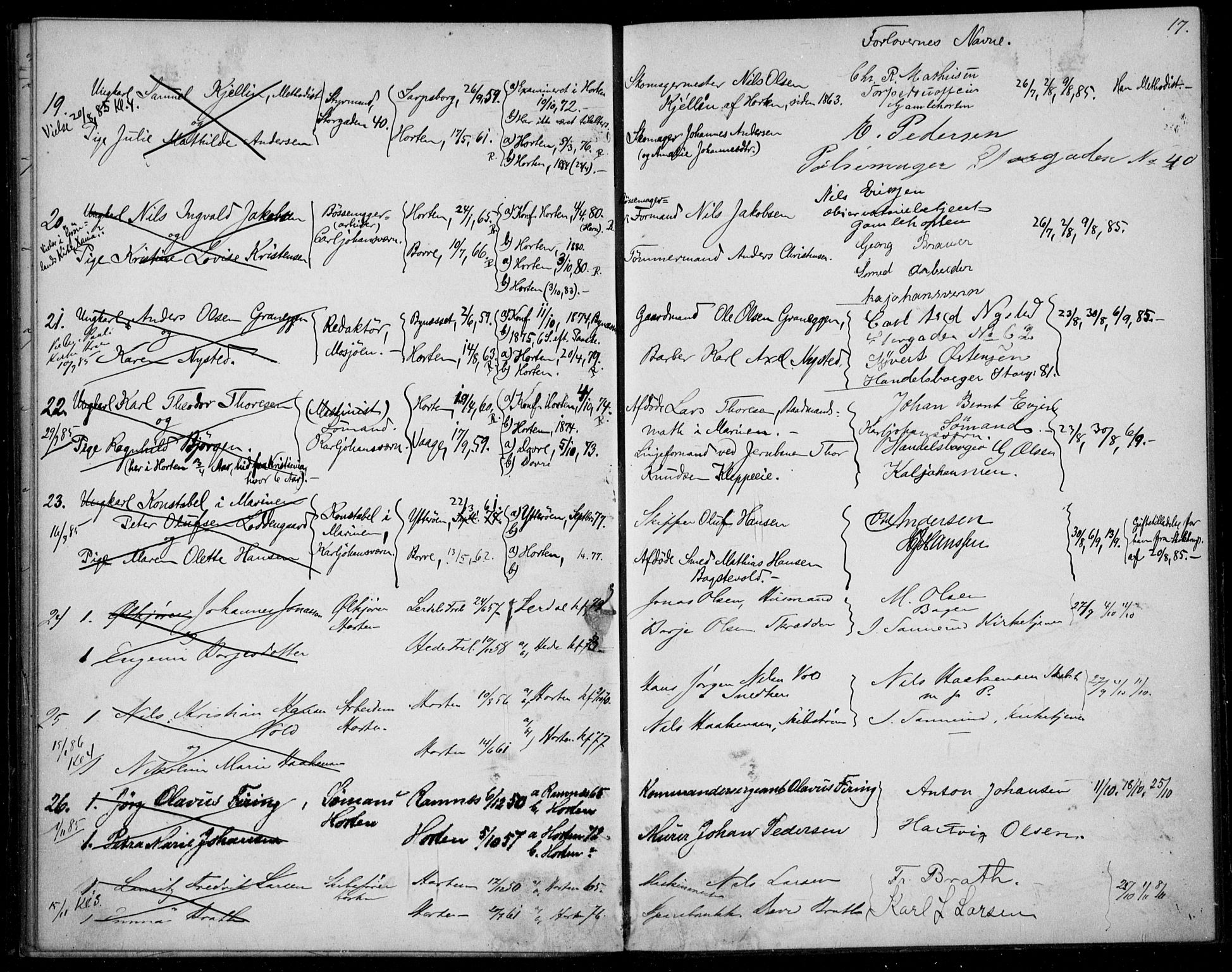 Horten kirkebøker, AV/SAKO-A-348/H/Ha/L0002: Banns register no. 2, 1881-1891, p. 17