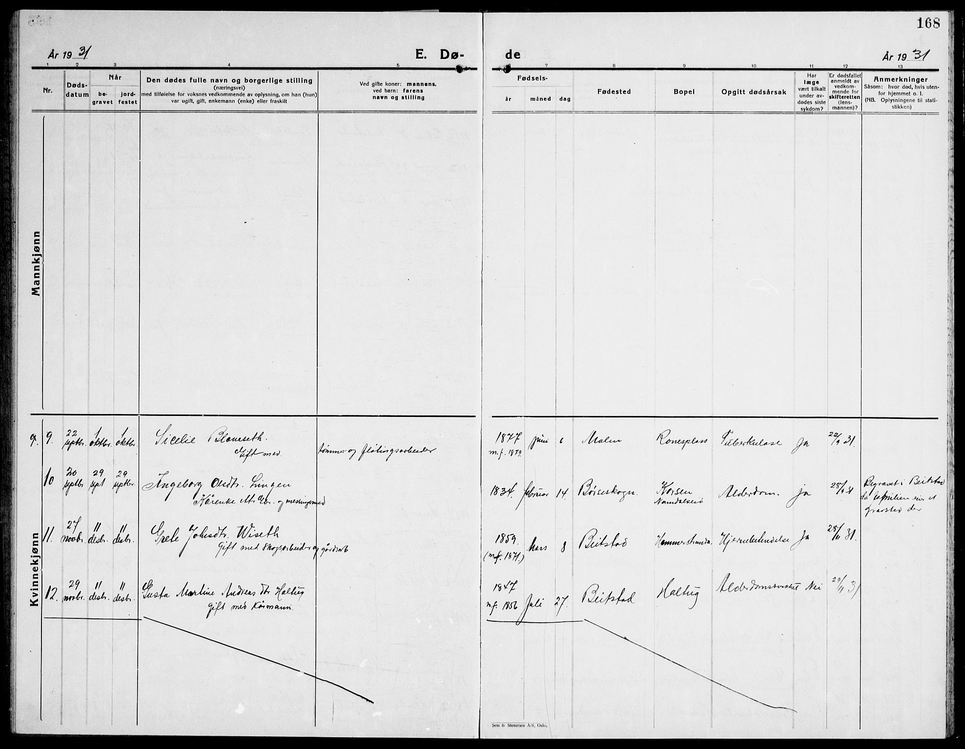 Ministerialprotokoller, klokkerbøker og fødselsregistre - Nord-Trøndelag, SAT/A-1458/741/L0403: Parish register (copy) no. 741C04, 1925-1944, p. 168