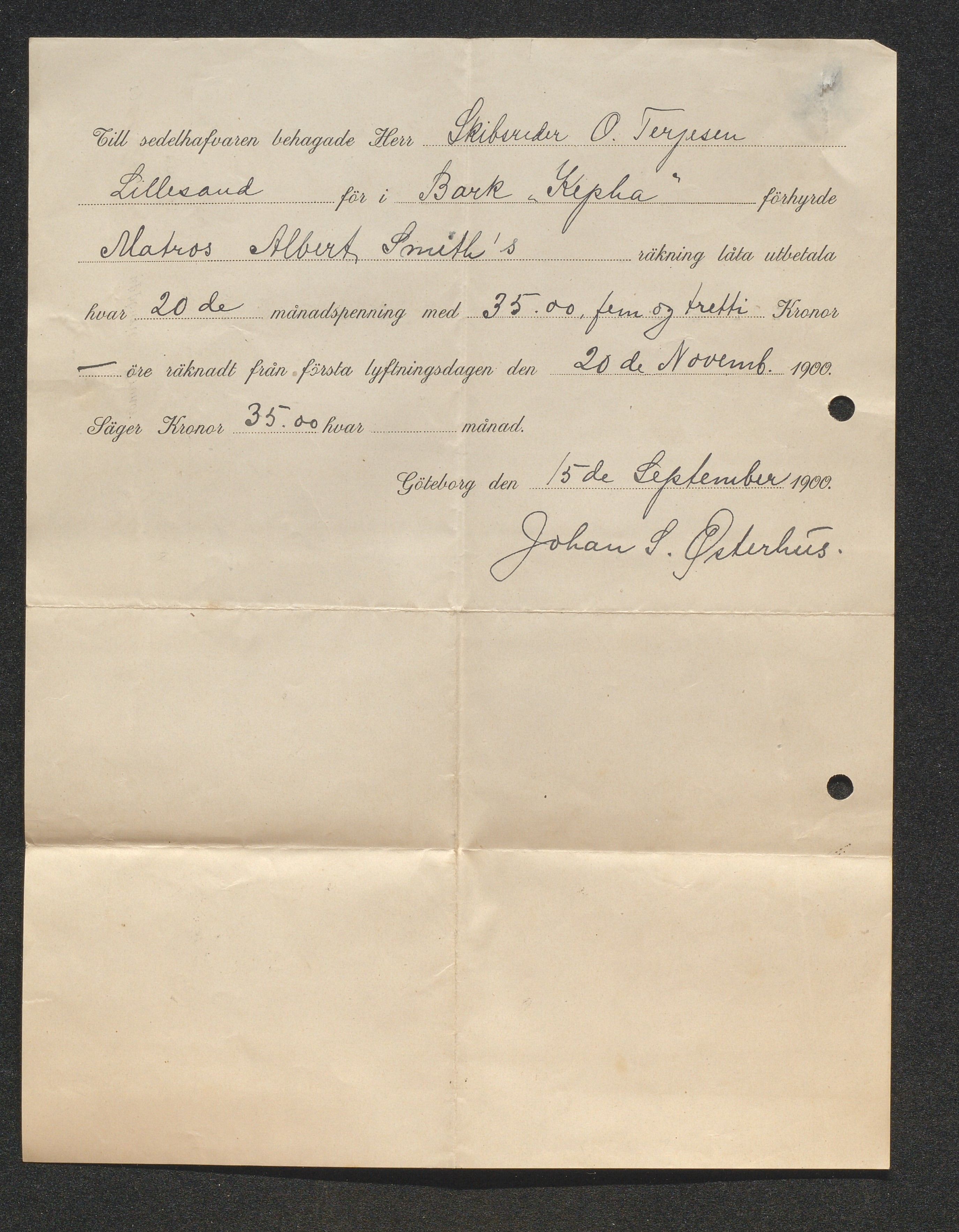 O. Terjesens rederi, AAKS/PA-2525/E/E01/L0008: Korrespondanse, 1900-1901