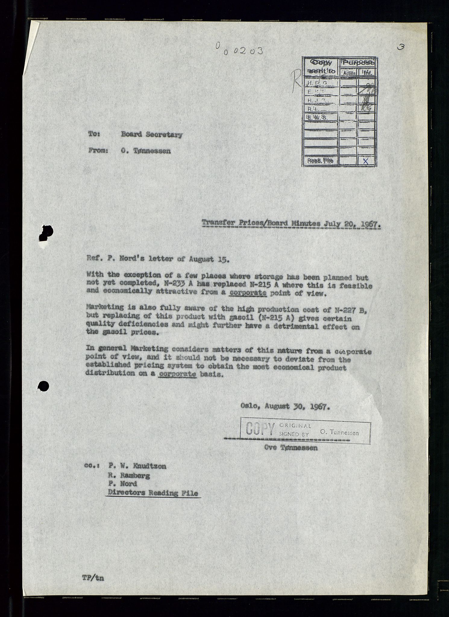 Pa 0982 - Esso Norge A/S, AV/SAST-A-100448/A/Aa/L0002/0003: Den administrerende direksjon Board minutes (styrereferater) / Den administrerende direksjon Board minutes (styrereferater), 1967, p. 109