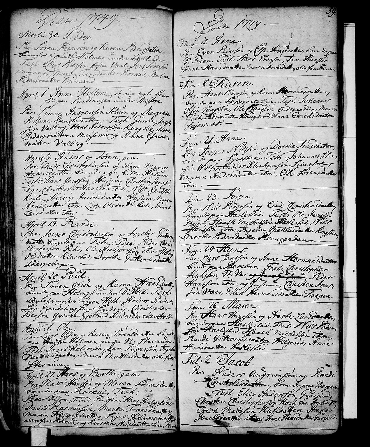 Stokke kirkebøker, AV/SAKO-A-320/F/Fa/L0002: Parish register (official) no. I 2, 1732-1770, p. 59