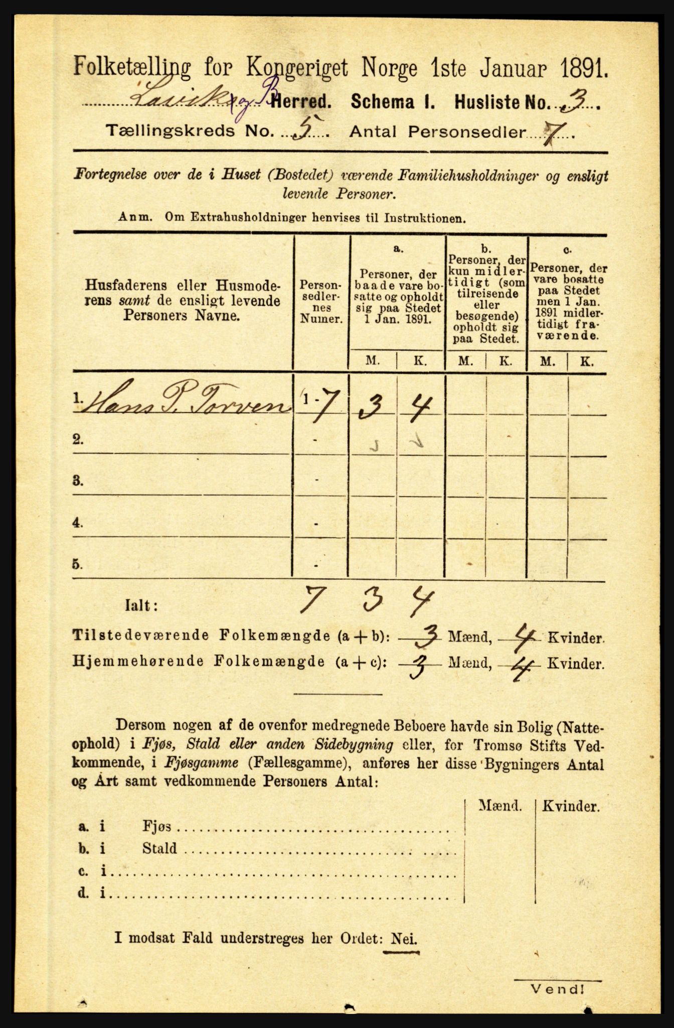 RA, 1891 census for 1415 Lavik og Brekke, 1891, p. 960