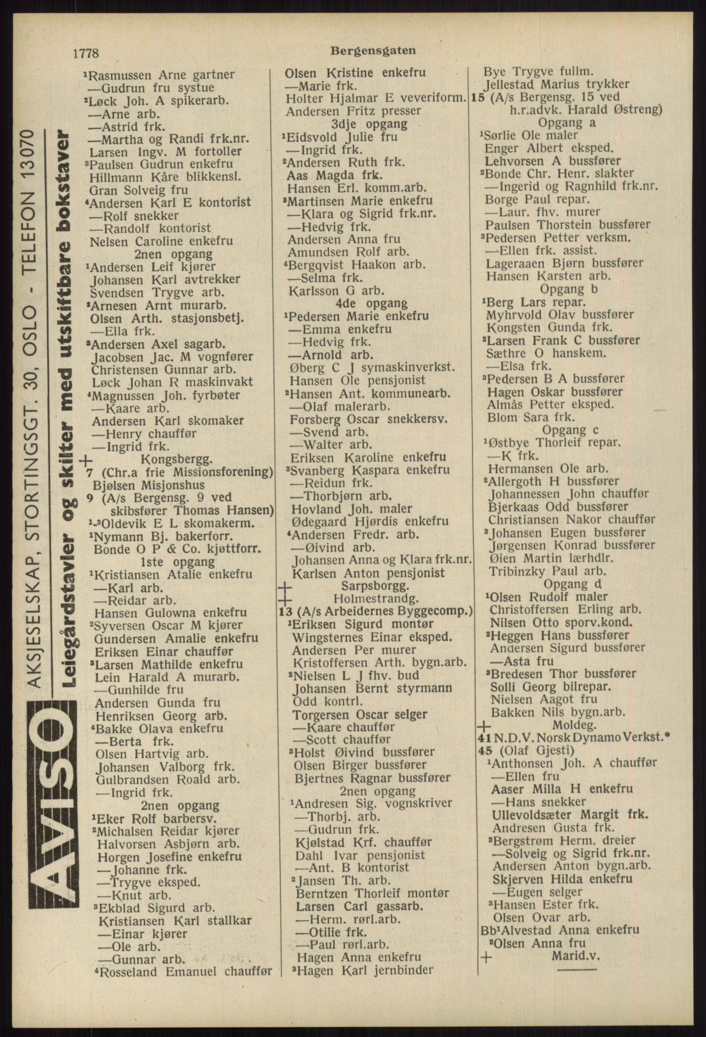 Kristiania/Oslo adressebok, PUBL/-, 1939, p. 1778