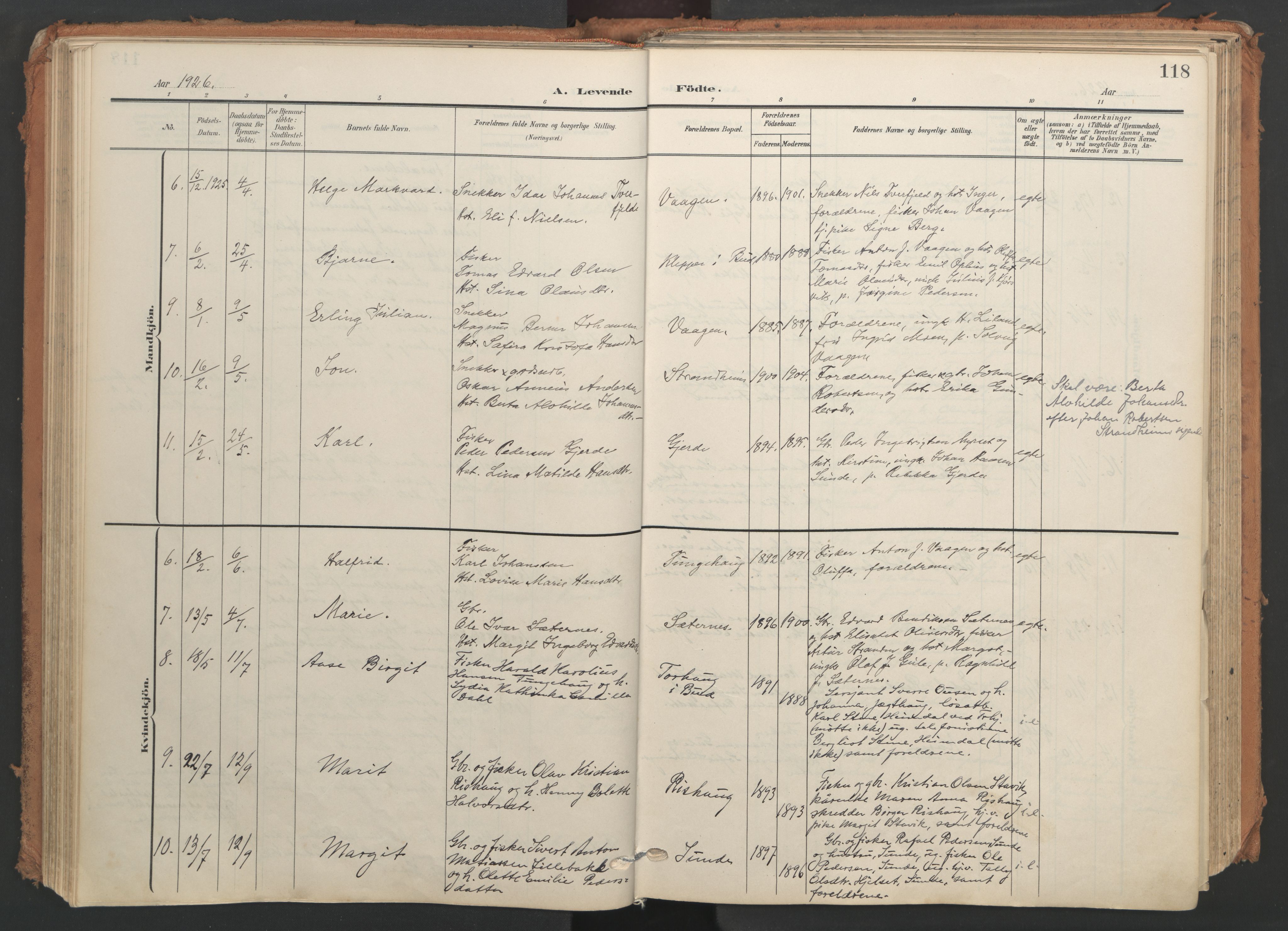 Ministerialprotokoller, klokkerbøker og fødselsregistre - Møre og Romsdal, AV/SAT-A-1454/566/L0771: Parish register (official) no. 566A10, 1904-1929, p. 118