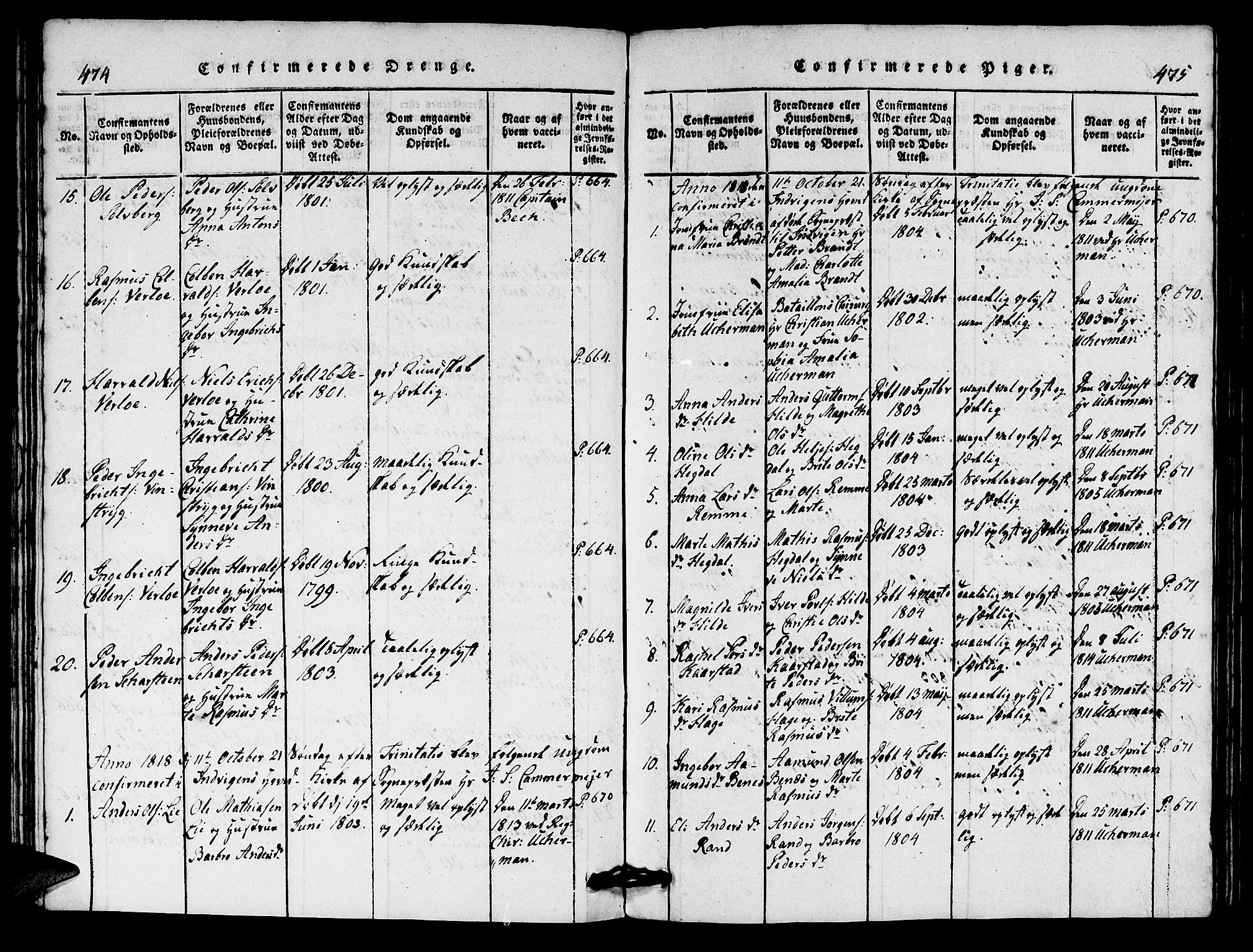 Innvik sokneprestembete, SAB/A-80501: Parish register (copy) no. A 1, 1816-1820, p. 474-475