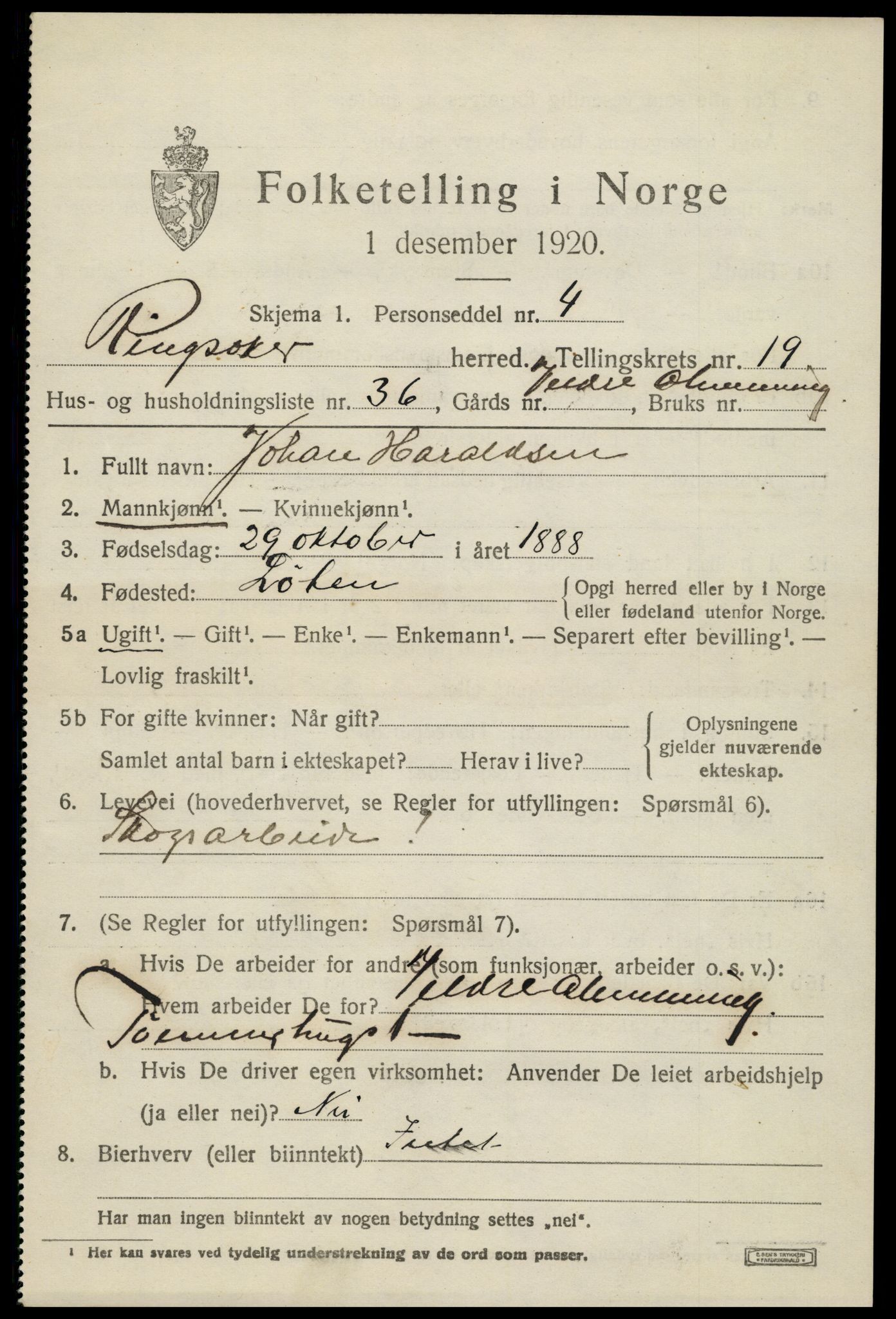 SAH, 1920 census for Ringsaker, 1920, p. 26978