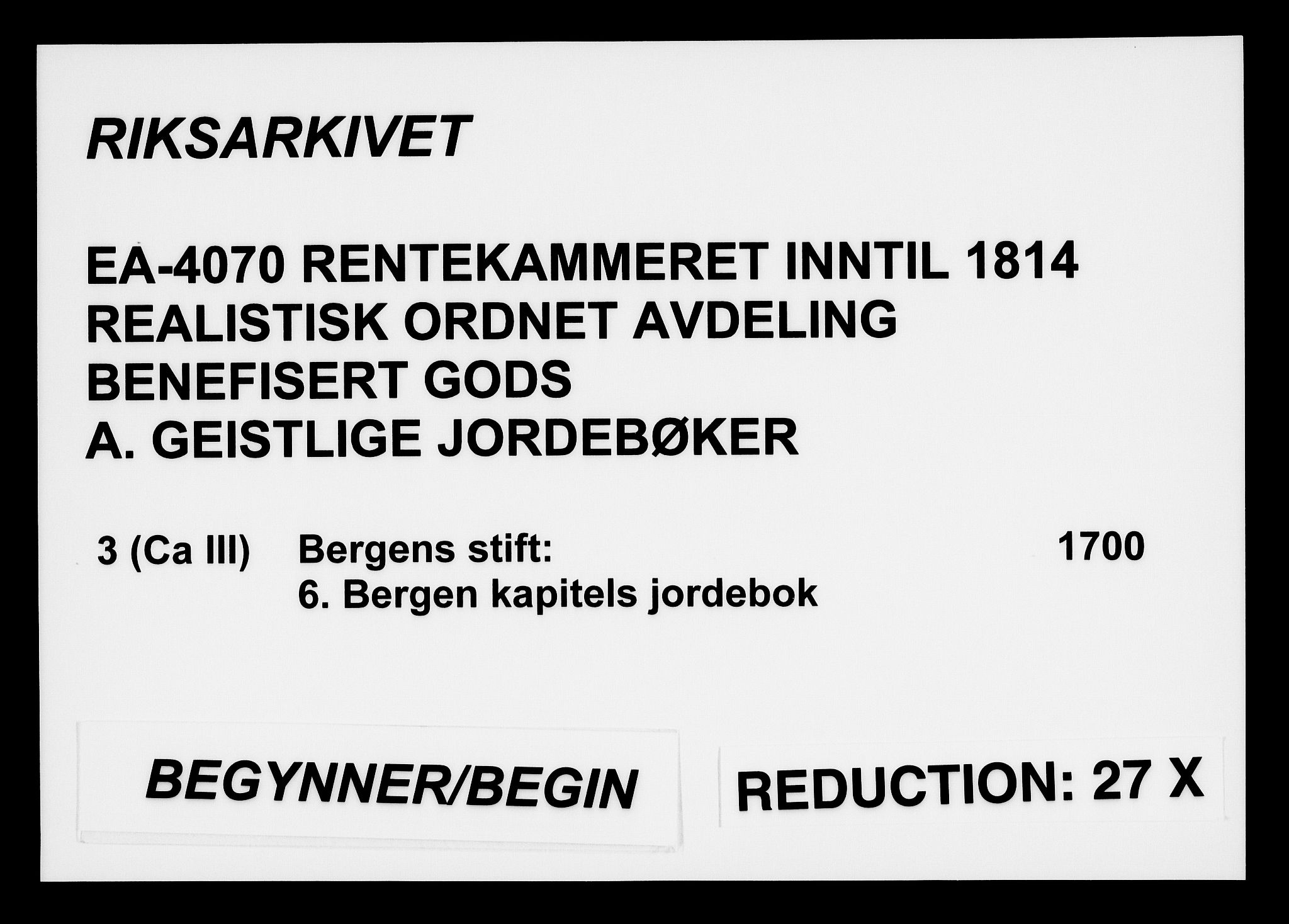 Rentekammeret inntil 1814, Realistisk ordnet avdeling, AV/RA-EA-4070/Fc/Fca/L0003/0006: [Ca III]  Bergen stift / Bergen kapitels jordebok, 1701