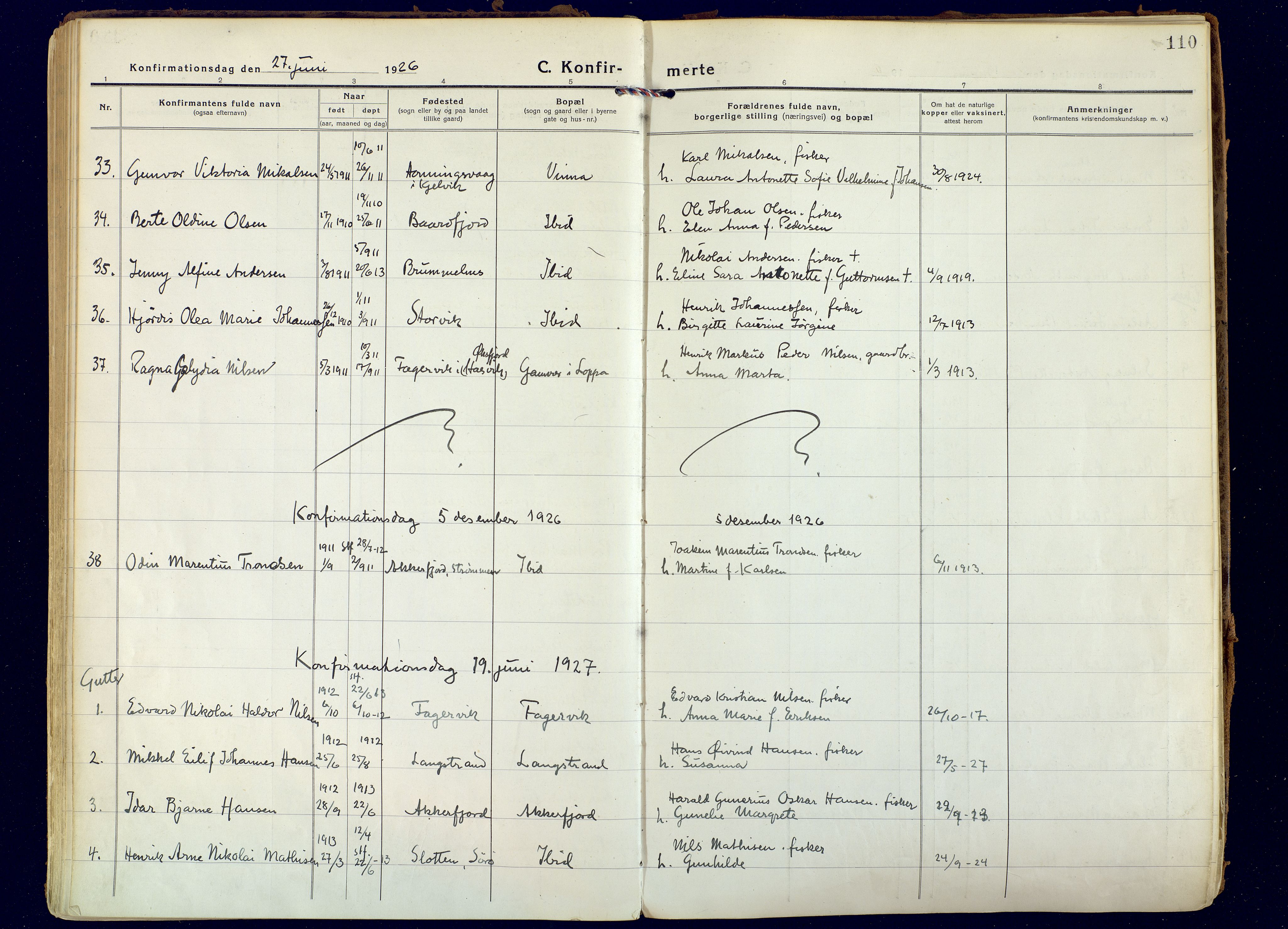 Hammerfest sokneprestkontor, SATØ/S-1347: Parish register (official) no. 18, 1918-1933, p. 110