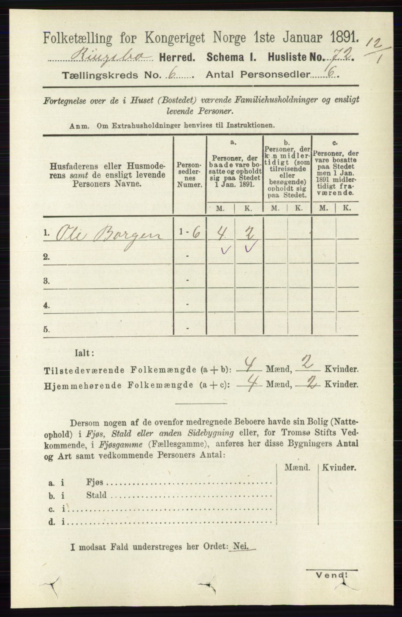 RA, 1891 census for 0520 Ringebu, 1891, p. 2435