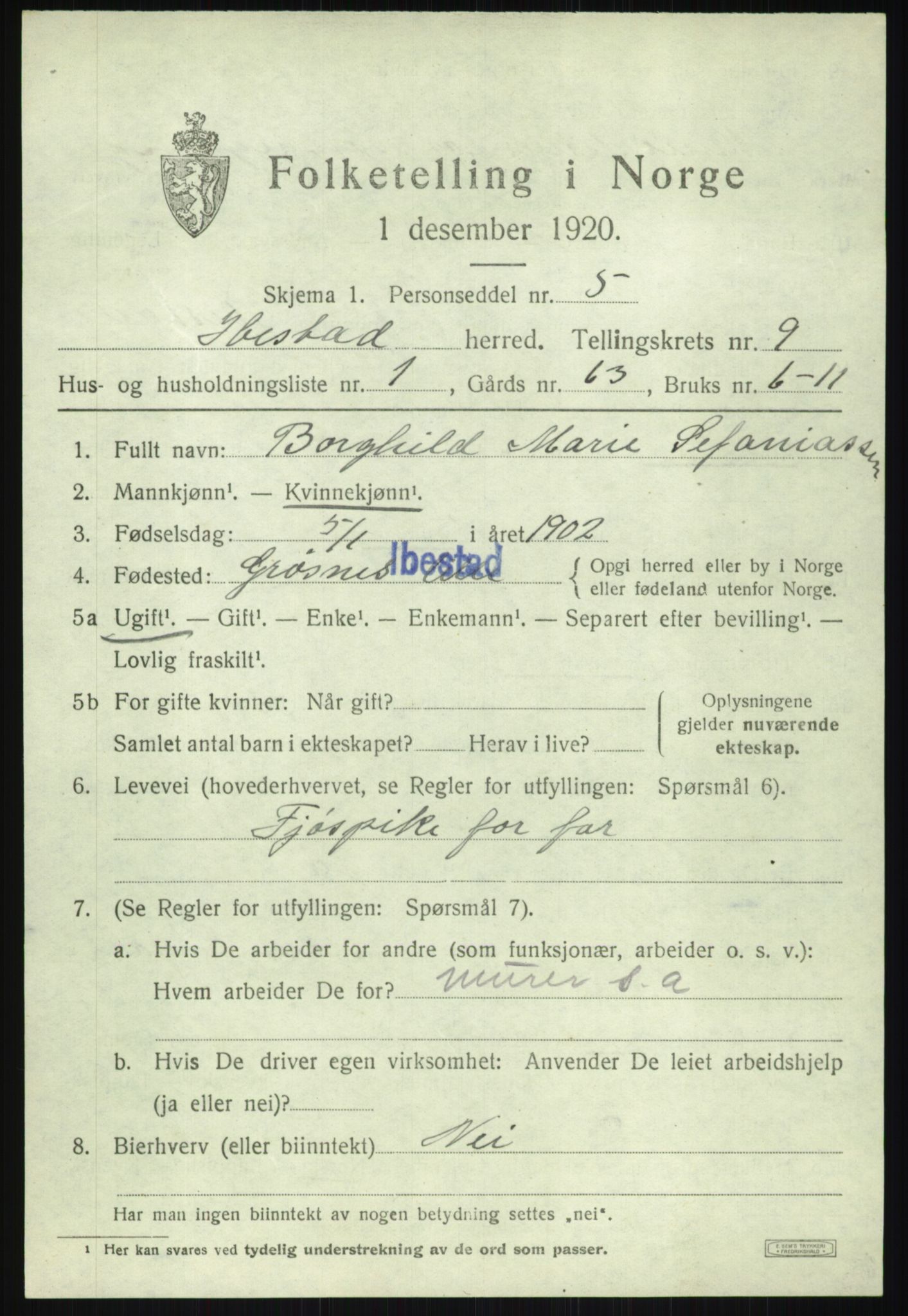 SATØ, 1920 census for Ibestad, 1920, p. 5424