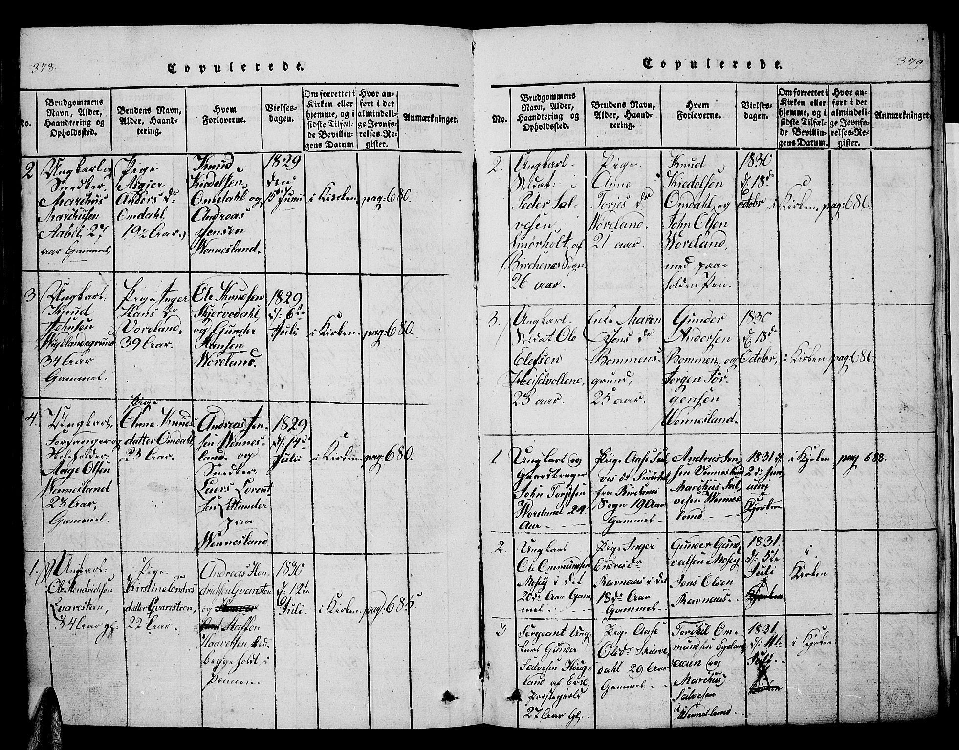 Vennesla sokneprestkontor, AV/SAK-1111-0045/Fb/Fbb/L0001: Parish register (copy) no. B 1, 1820-1834, p. 378-379