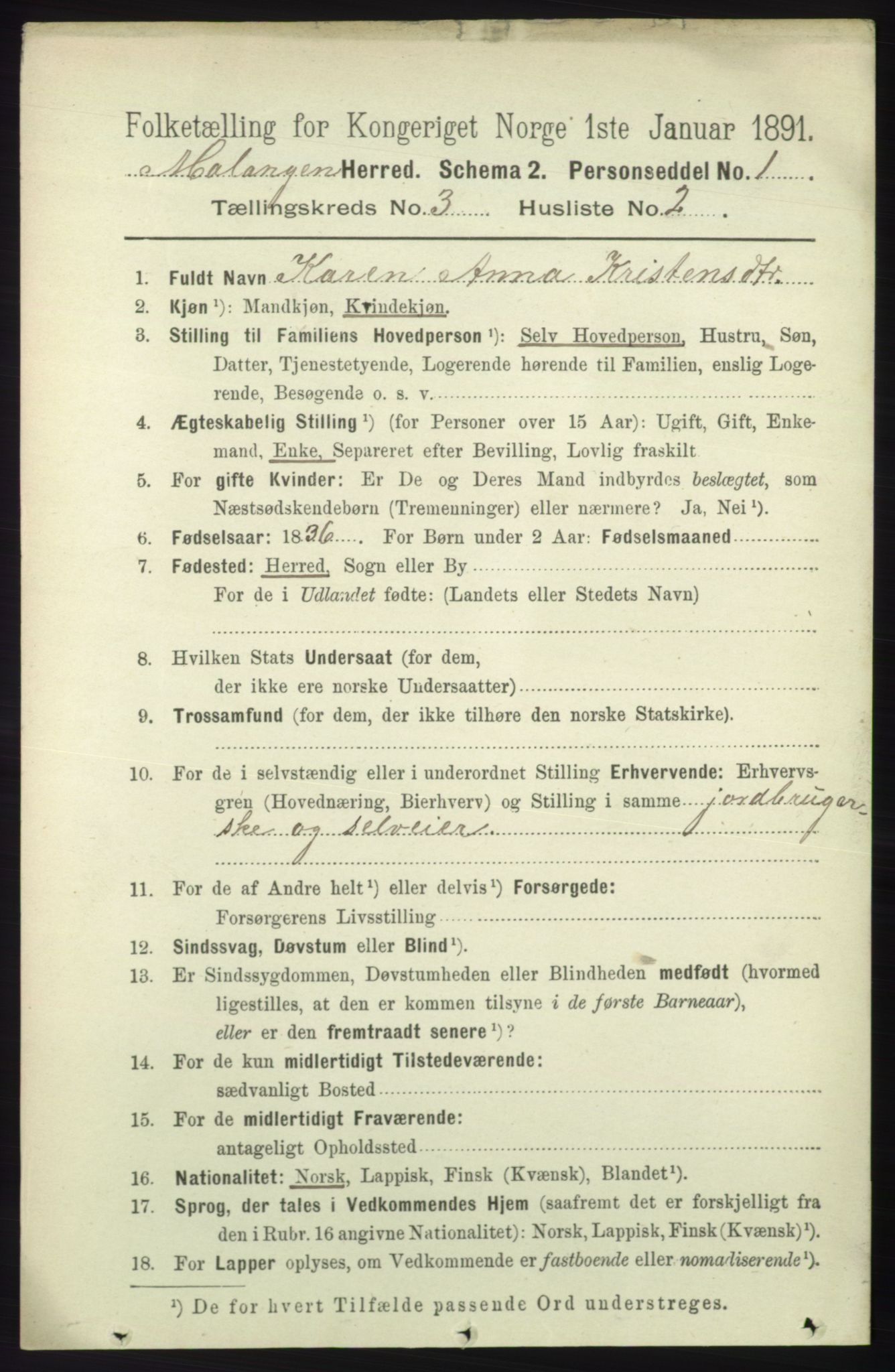 RA, 1891 census for 1932 Malangen, 1891, p. 742