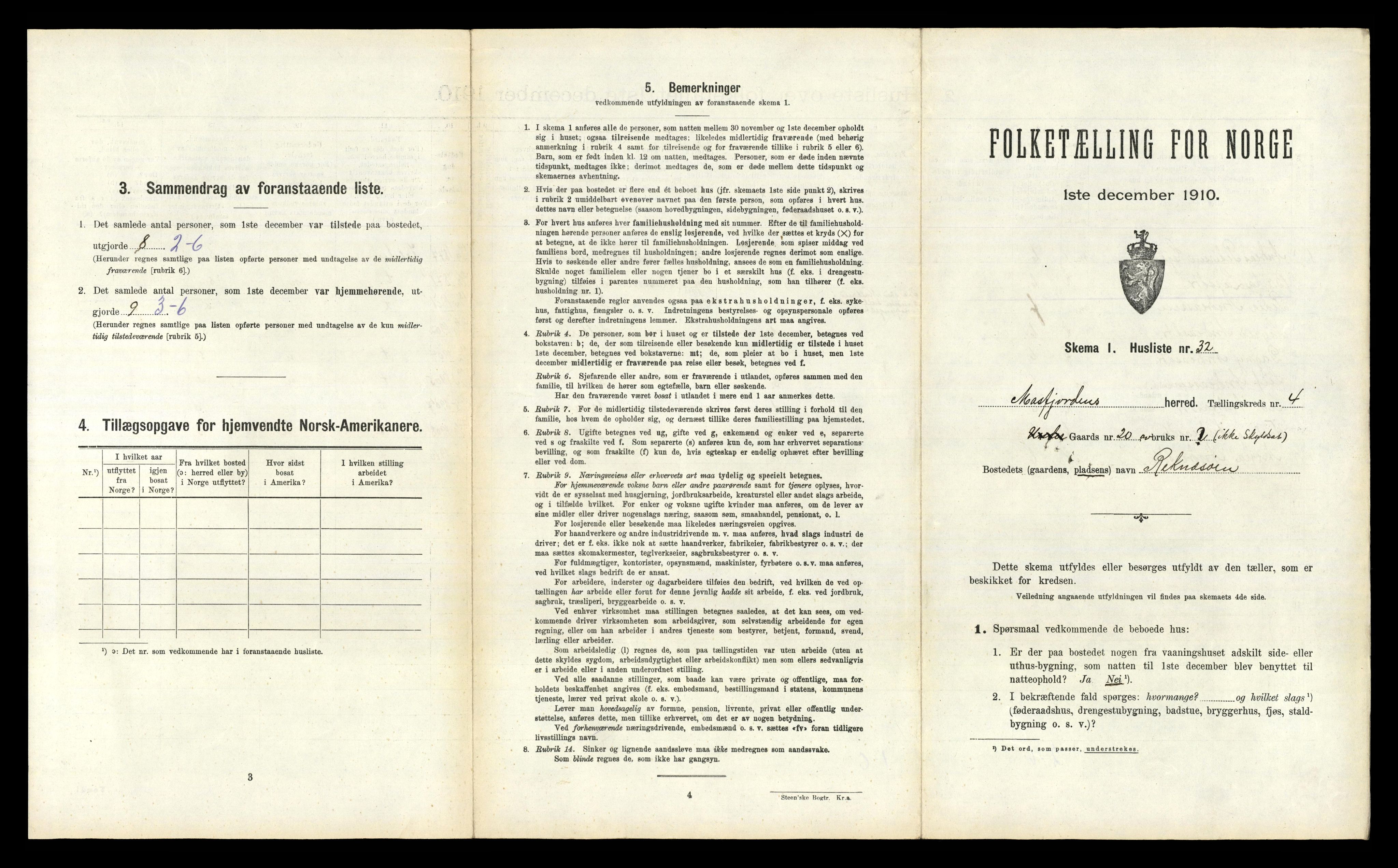 RA, 1910 census for Masfjorden, 1910, p. 312