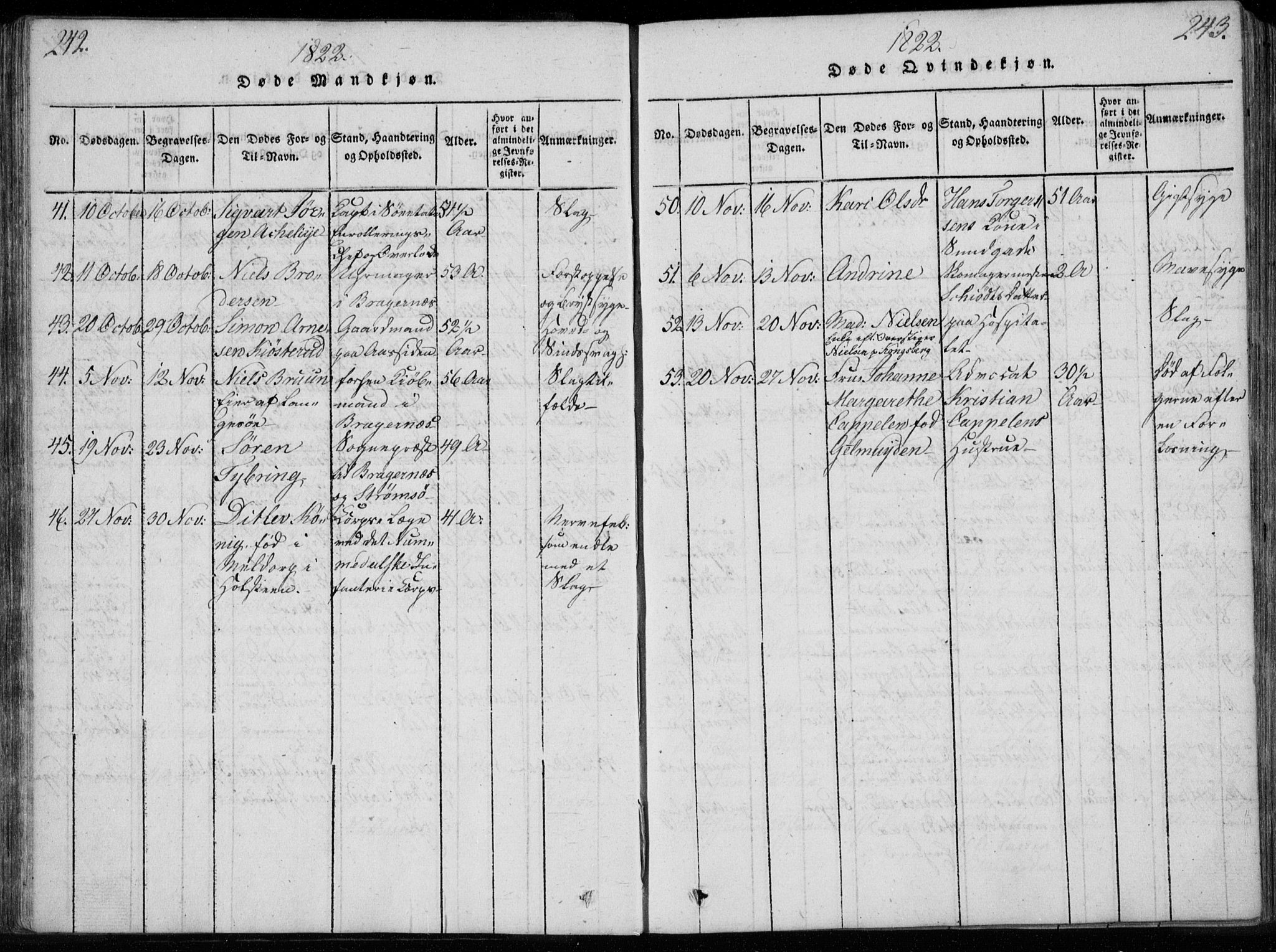 Bragernes kirkebøker, AV/SAKO-A-6/F/Fa/L0007: Parish register (official) no. I 7, 1815-1829, p. 242-243