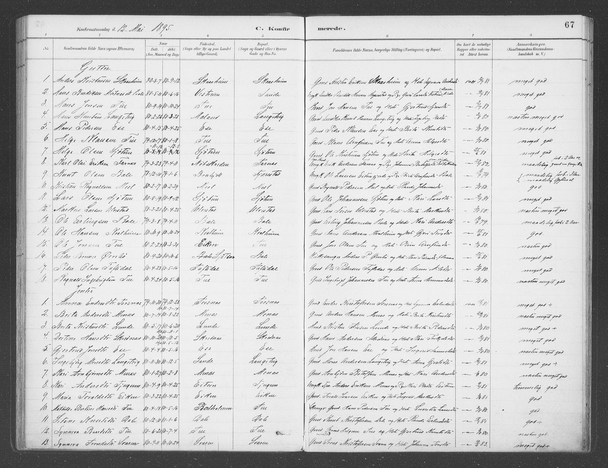 Balestrand sokneprestembete, AV/SAB-A-79601/H/Haa/Haab/L0001: Parish register (official) no. B  1, 1889-1910, p. 67