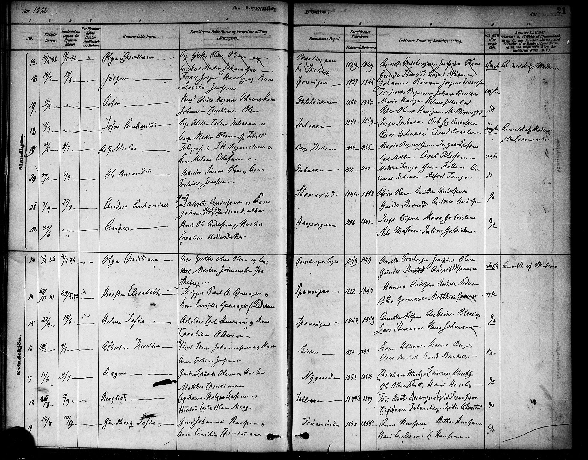 Berg prestekontor Kirkebøker, AV/SAO-A-10902/F/Fa/L0006: Parish register (official) no. I 6, 1878-1887, p. 21