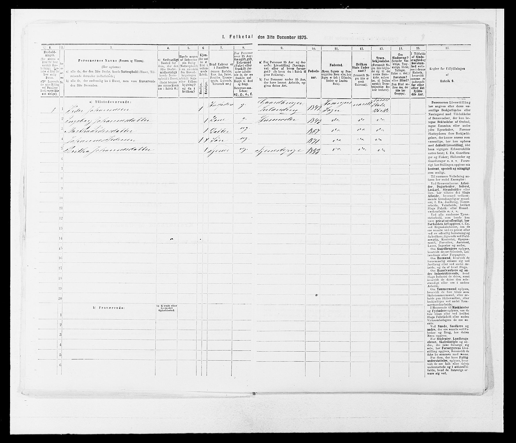 SAB, 1875 census for 1253P Hosanger, 1875, p. 44