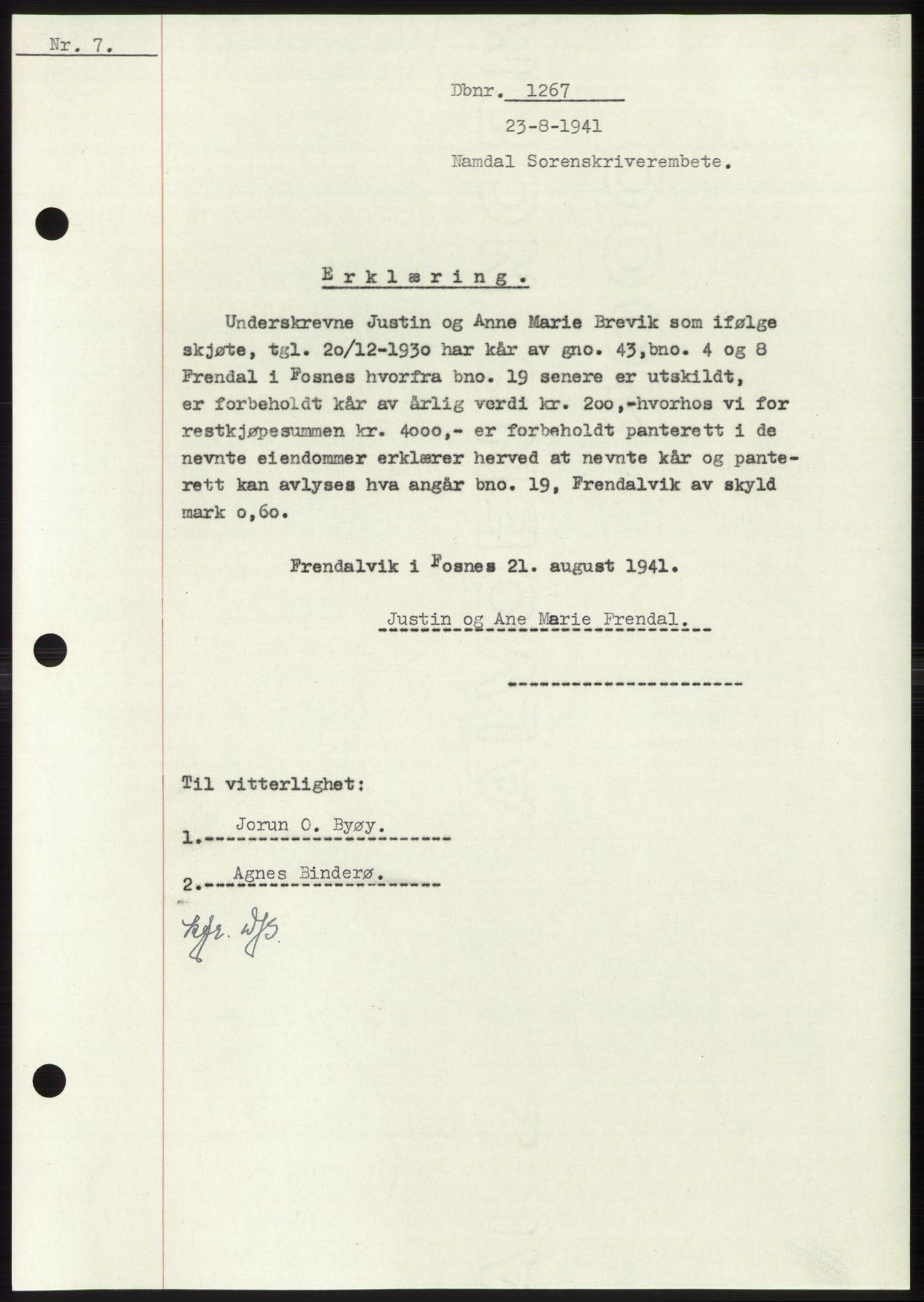 Namdal sorenskriveri, SAT/A-4133/1/2/2C: Mortgage book no. -, 1940-1941, Deed date: 23.08.1941
