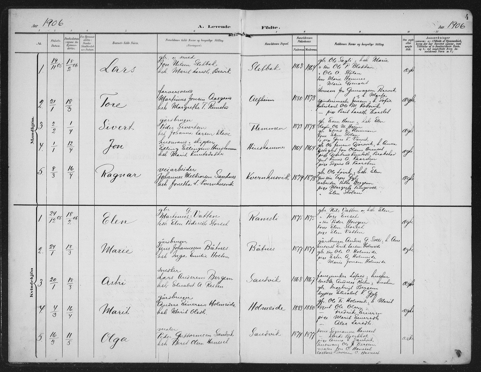 Ministerialprotokoller, klokkerbøker og fødselsregistre - Møre og Romsdal, AV/SAT-A-1454/586/L0989: Parish register (official) no. 586A15, 1906-1915, p. 4