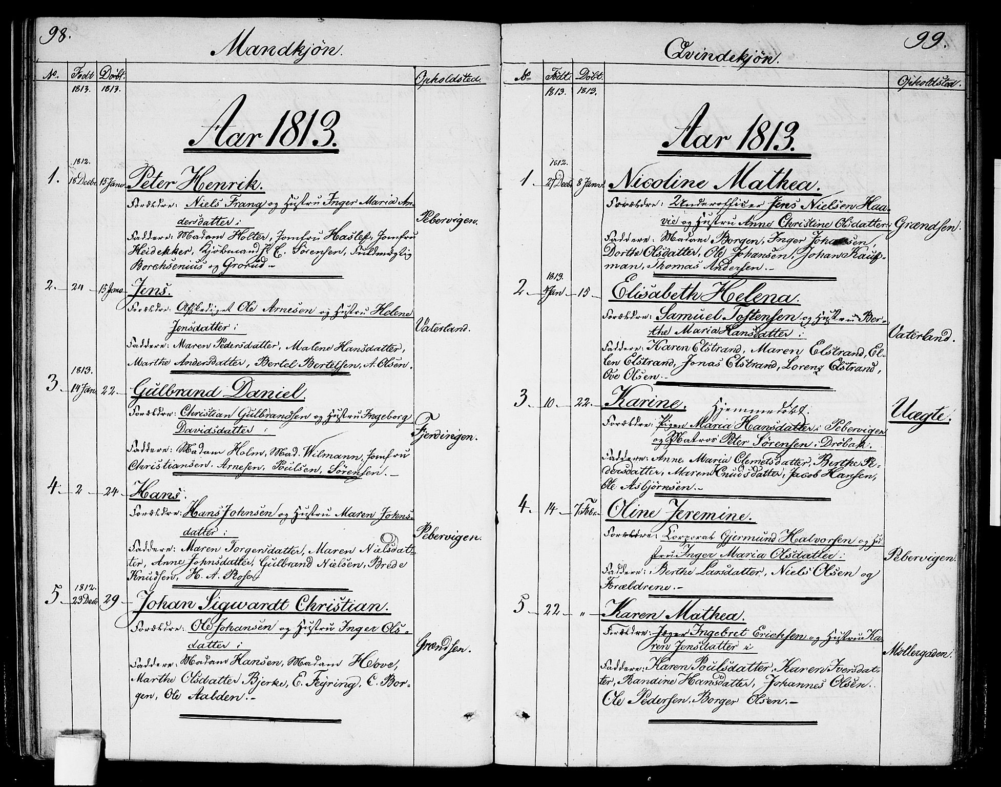 Garnisonsmenigheten Kirkebøker, AV/SAO-A-10846/G/Ga/L0002: Parish register (copy) no. 2, 1810-1814, p. 98-99
